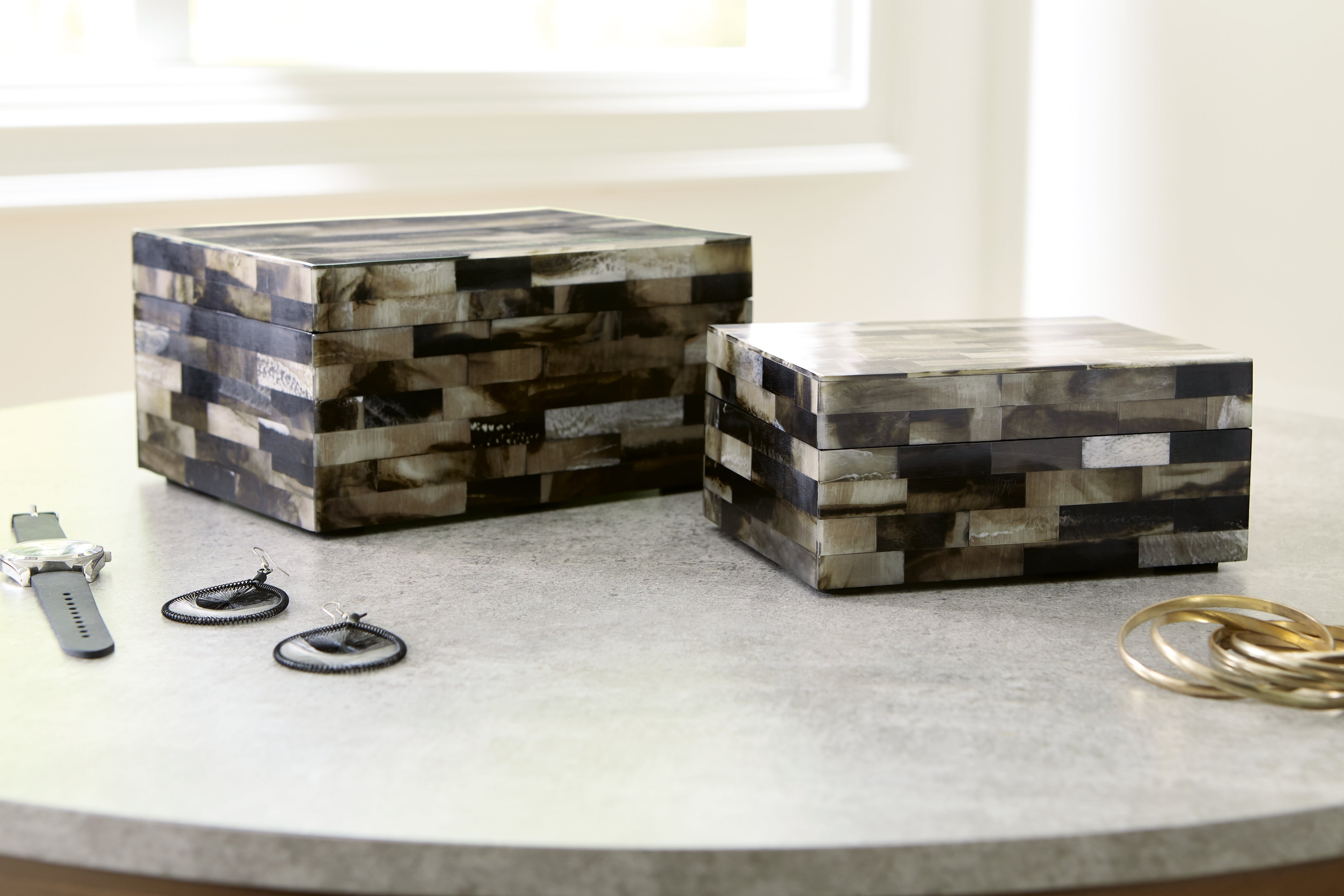 A2Z Furniture - Ashley Furniture - Ellford Box (Set of 2) - Box Set (Set of 2) / Black/Brown/Cream - A2000596