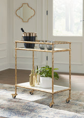 A2Z Furniture - Ashley Furniture - Plattfield Bar Cart - Bar Cart / Antique Gold Finish - A4000625