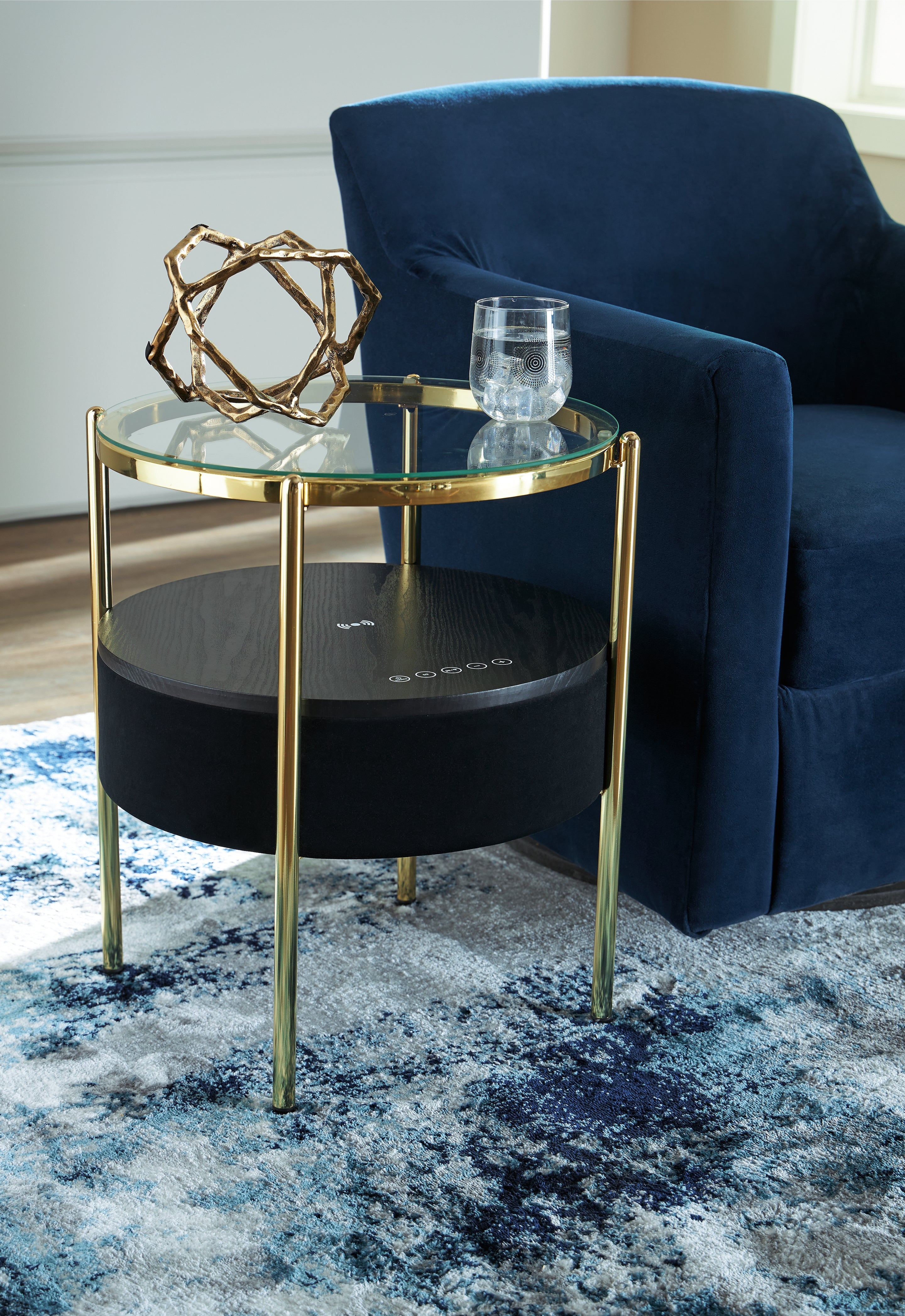 A2Z Furniture - Ashley Furniture - Nedman Accent Table with Speaker - Accent Table with Speaker / Black/Gold Finish - A4000669