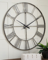 A2Z Furniture - Ashley Furniture - Paquita Wall Decor - Wall Clock / Antique Silver - A8010237