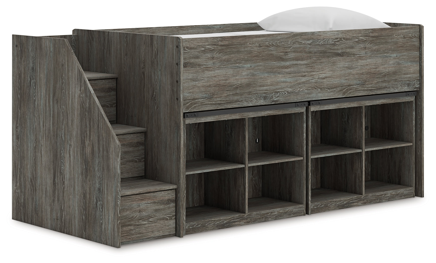A2Z Furniture - Ashley Furniture - Frandern Twin Loft Bed with Bookcase Storage - Twin Loft Bed with Bookcase Storage / Warm Gray - B4480B25