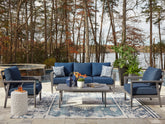 A2Z Furniture - Ashley Furniture - Gali Outdoor - Sofa/Chairs/Table Set (4/CN) / Gray/Blue - P275-081