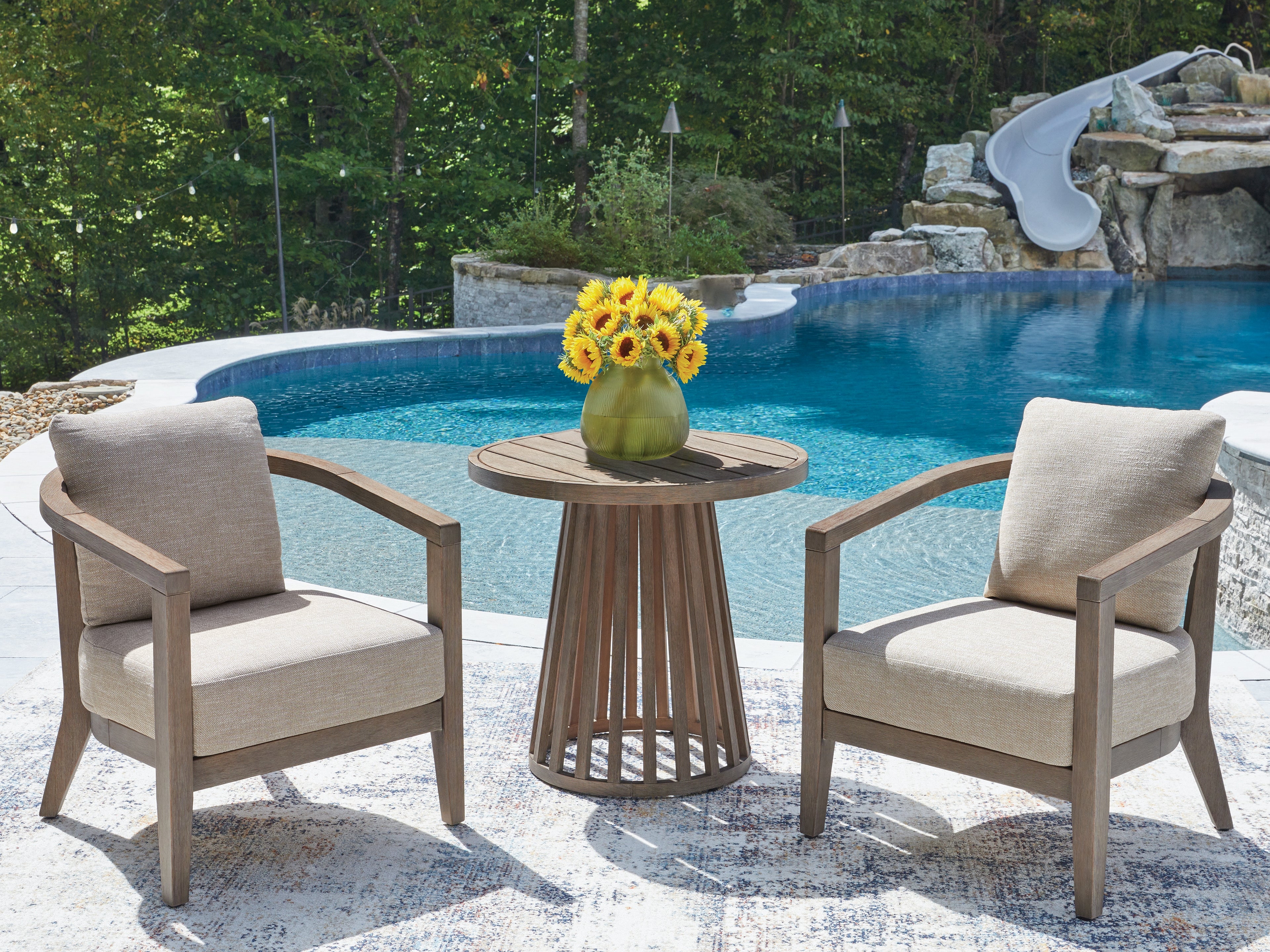 A2Z Furniture - Ashley Furniture - Joy Lagoon Outdoor - Chairs w/CUSH/Table Set (3/CN) - PCP310-050