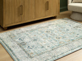 A2Z Furniture - Ashley Furniture - Ladstoney Rug - 5' x 7' Area Rug / Teal/Beige/Ochre - R407502