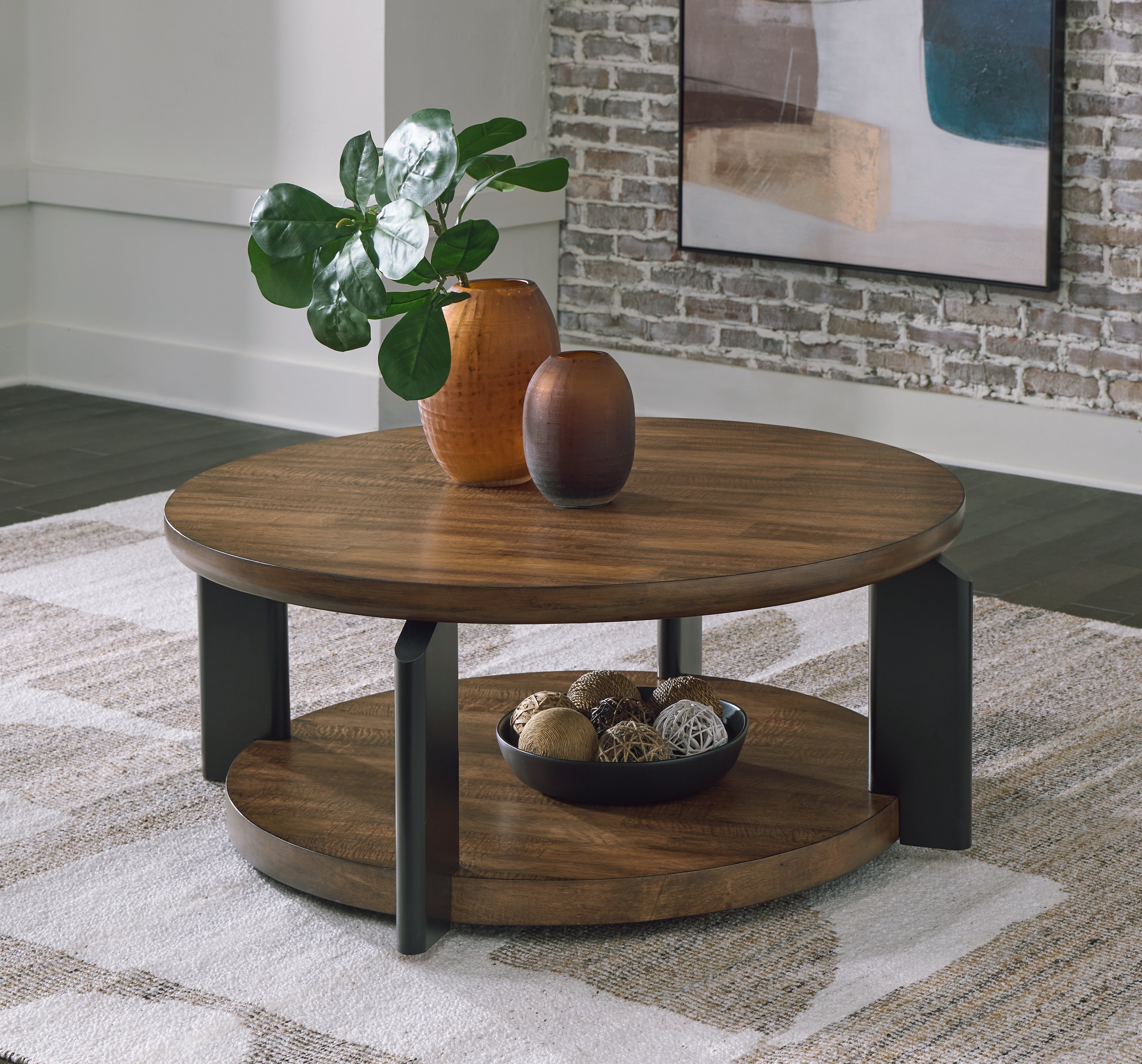 A2Z Furniture - Ashley Furniture - Kraeburn Coffee Table - Round Cocktail Table / Brown/Black - T624-8