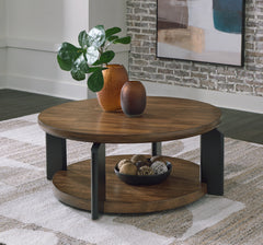 A2Z Furniture - Ashley Furniture - Kraeburn Coffee Table - Round Cocktail Table / Brown/Black - T624-8
