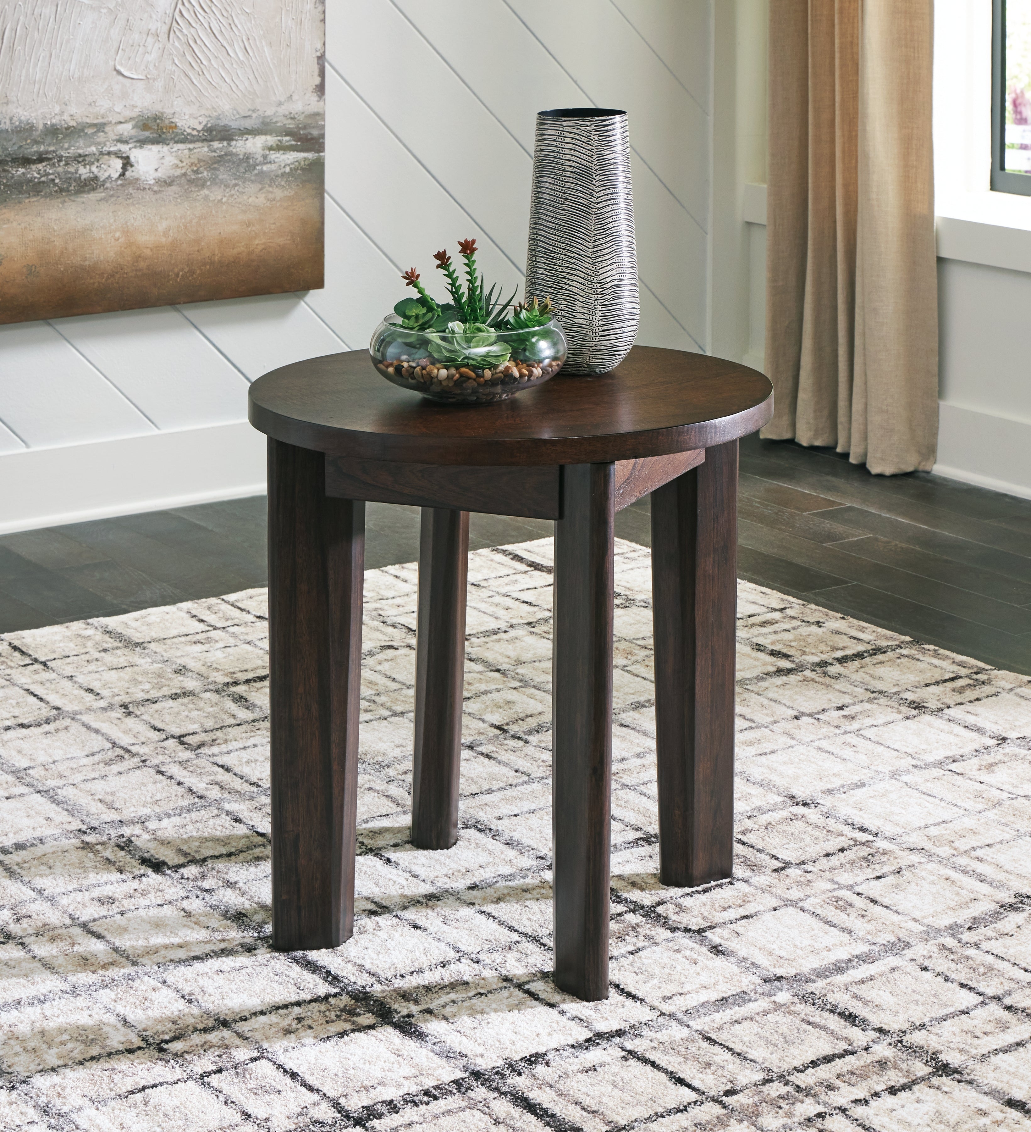A2Z Furniture - Ashley Furniture - Korestone 2 End Table - Round End Table / Dark Brown - T657-6