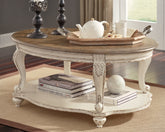 A2Z Furniture - Ashley Furniture - Realyn Coffee Table - Oval Cocktail Table / White/Brown - T743-0