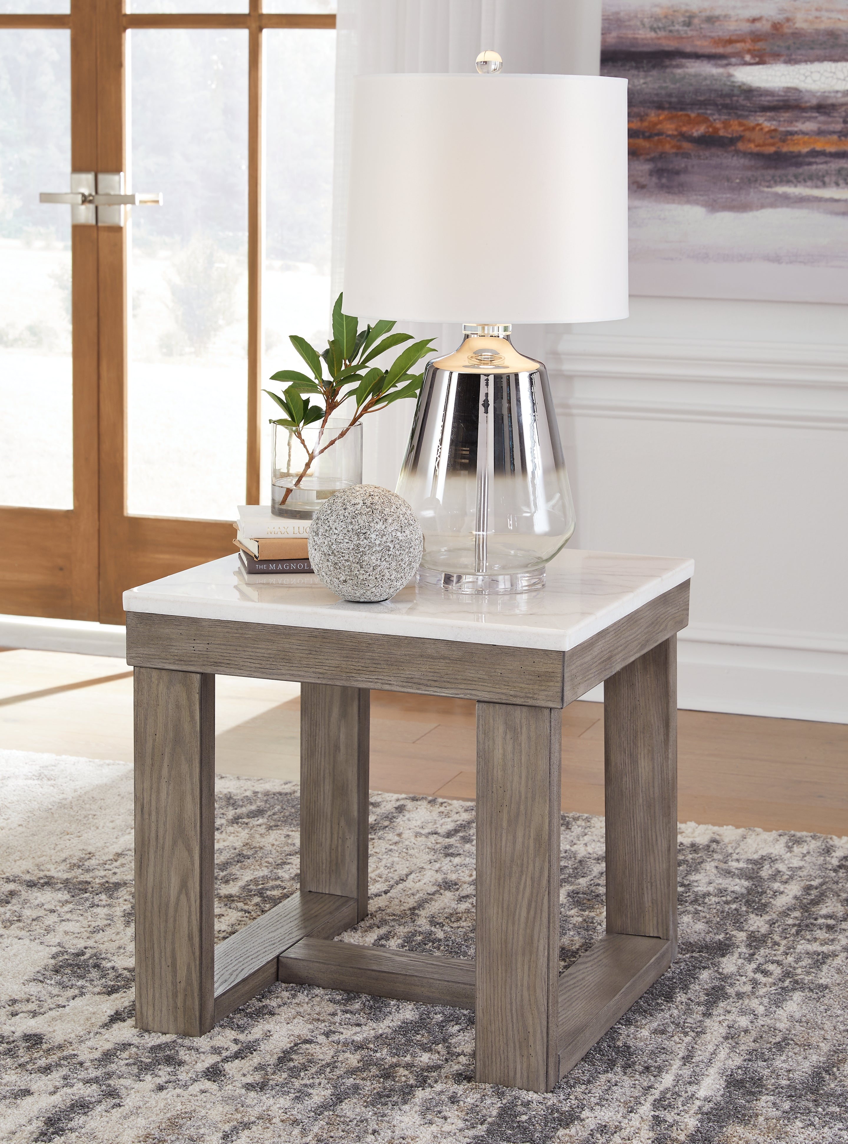 A2Z Furniture - Ashley Furniture - Loyaska End Table - Rectangular End Table / Grayish Brown/White - T854-3