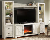 A2Z Furniture - Ashley Furniture - Bellaby 4-Piece Entertainment Center with Fireplace - 4-Piece Entertainment Center with Fireplace / Whitewash - W331W5