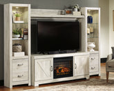 A2Z Furniture - Ashley Furniture - Bellaby 4-Piece Entertainment Center with Electric Fireplace - 4-Piece Entertainment Center with Electric Fireplace / Whitewash - W331W8