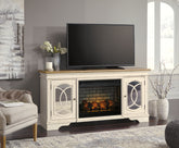 A2Z Furniture - Ashley Furniture - Realyn 74" TV Stand with Electric Fireplace - 74" TV Stand with Electric Fireplace / Chipped White - W743W2