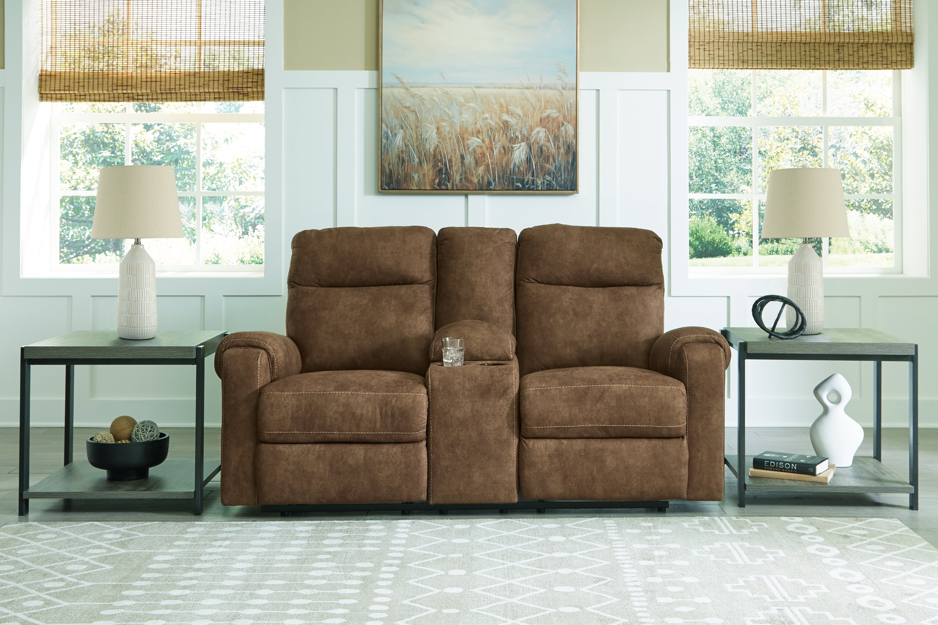 A2Z Furniture - Ashley Furniture - Edenwold Living Room - DBL Rec Loveseat w/Console / Brindle - 1380594