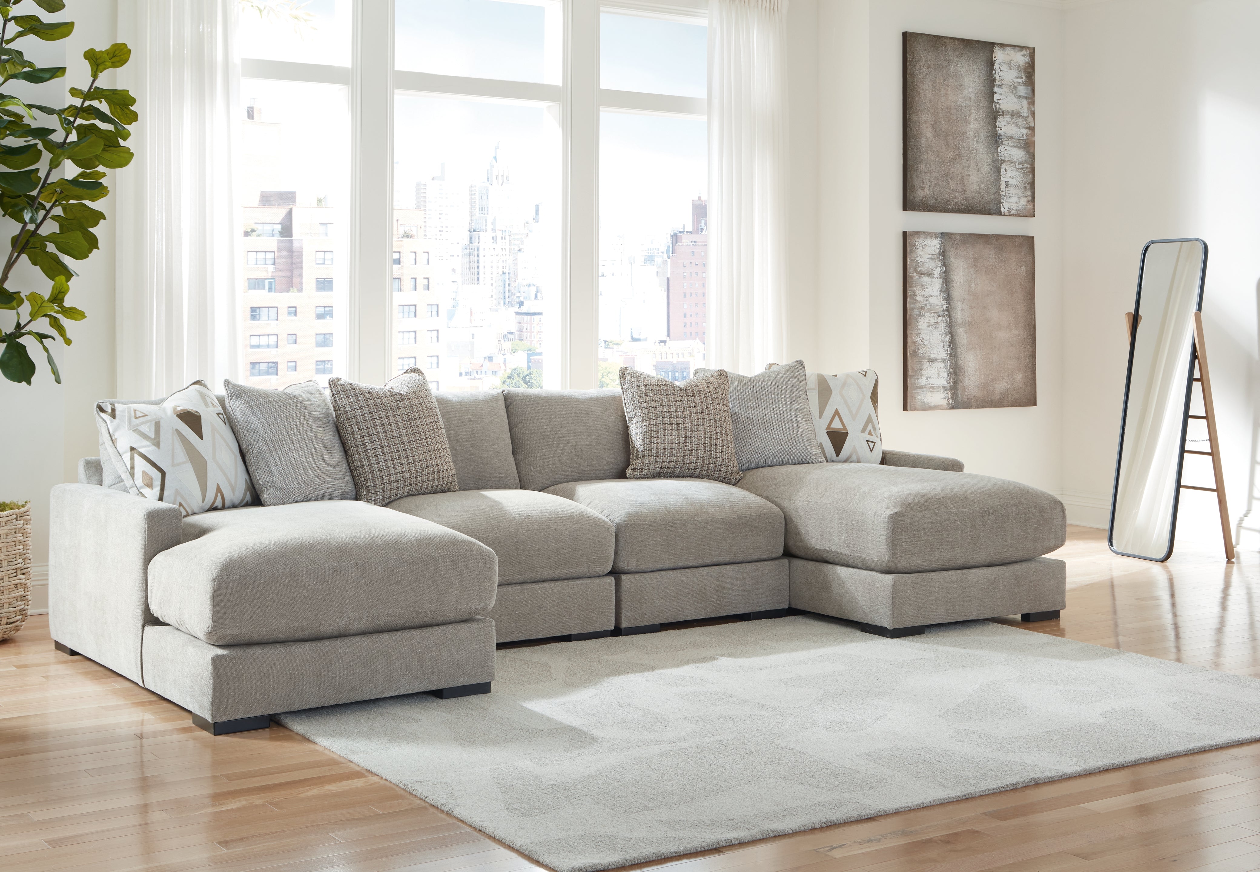 A2Z Furniture - Ashley Furniture - Aslan Court Sectional - RAF 4-Piece Sofa Pit Sectional / Pebble - 20305S5