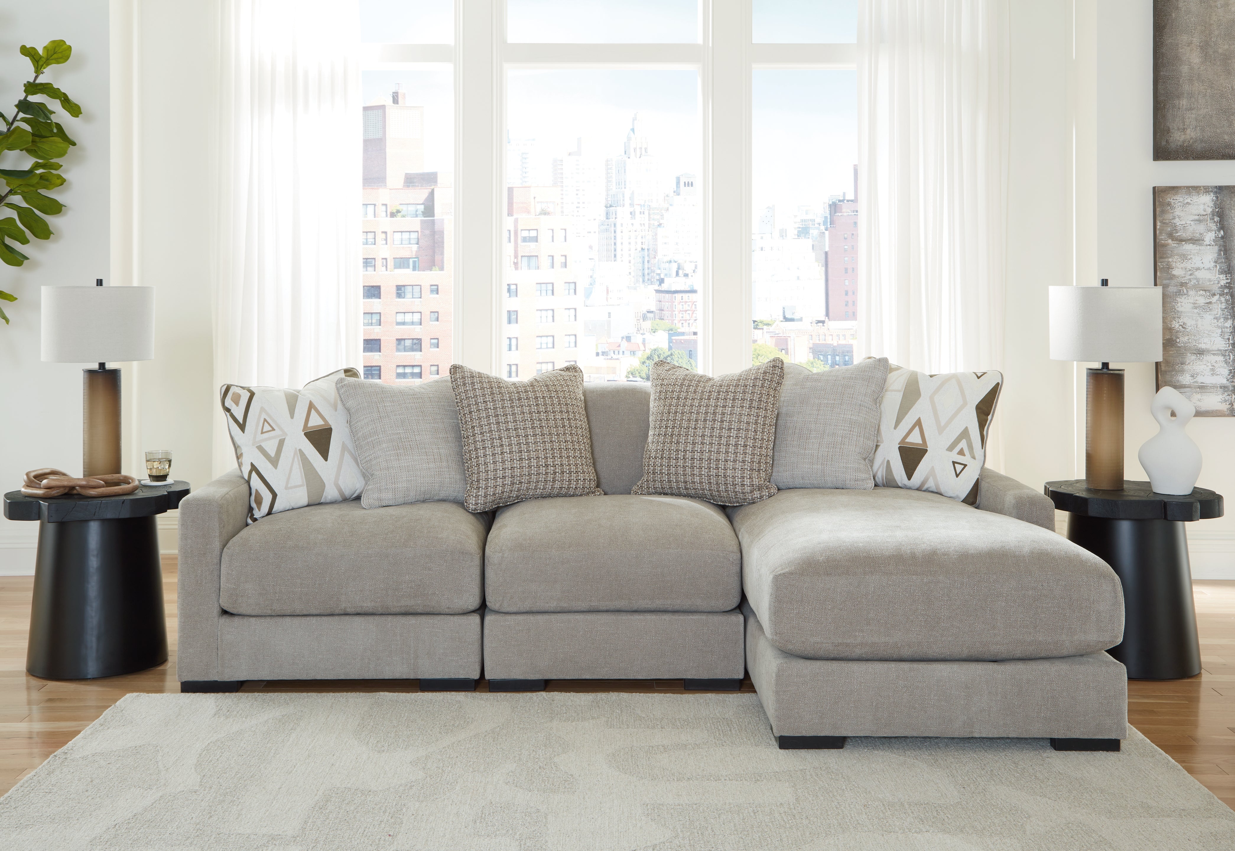 A2Z Furniture - Ashley Furniture - Aslan Court Sectional - RAF 3-Piece Sofa Sectional with Chaise / Pebble - 20305S4