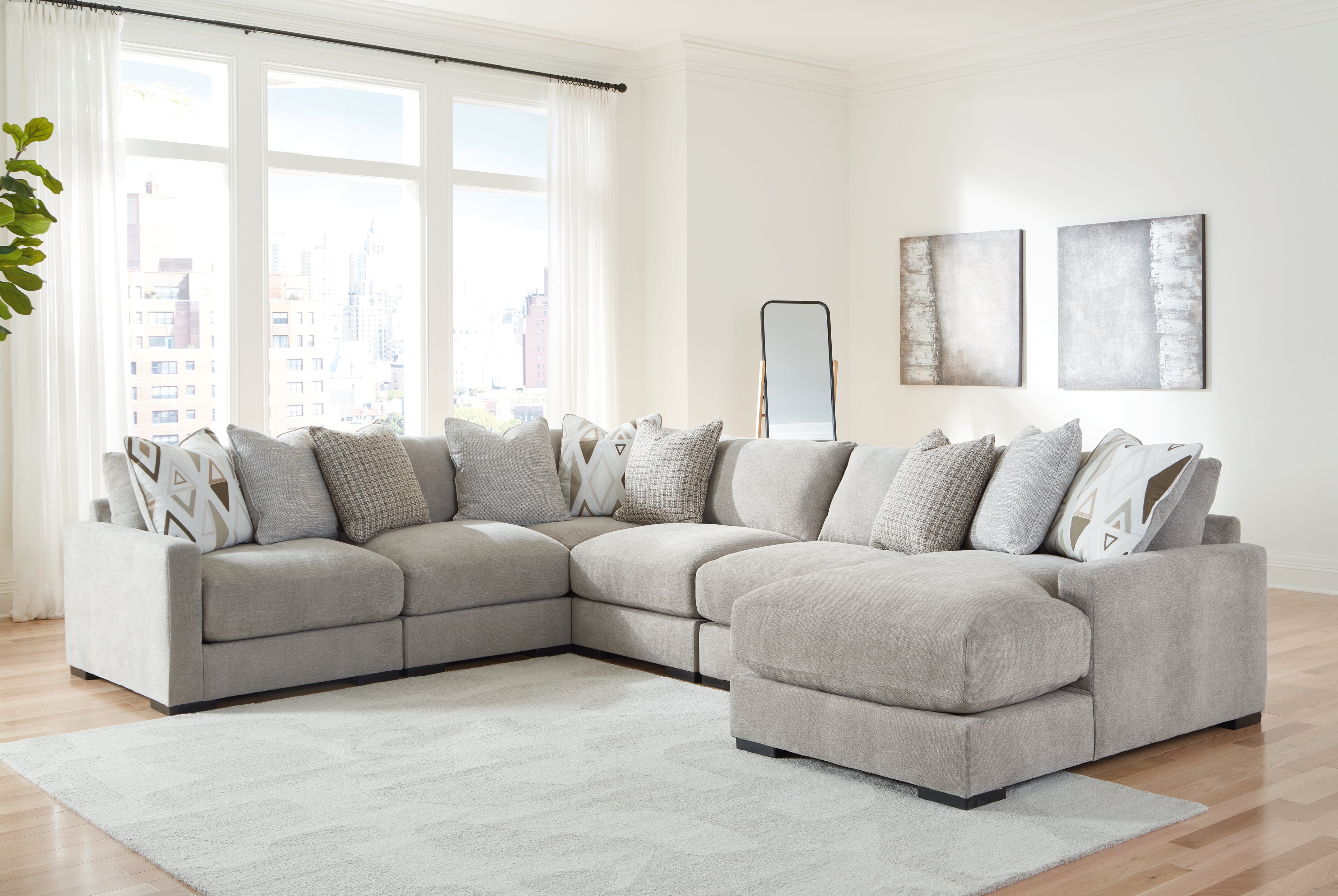 A2Z Furniture - Ashley Furniture - Aslan Court Sectional - RAF 6-Piece Sectional with Chaise / Pebble - 20305S7