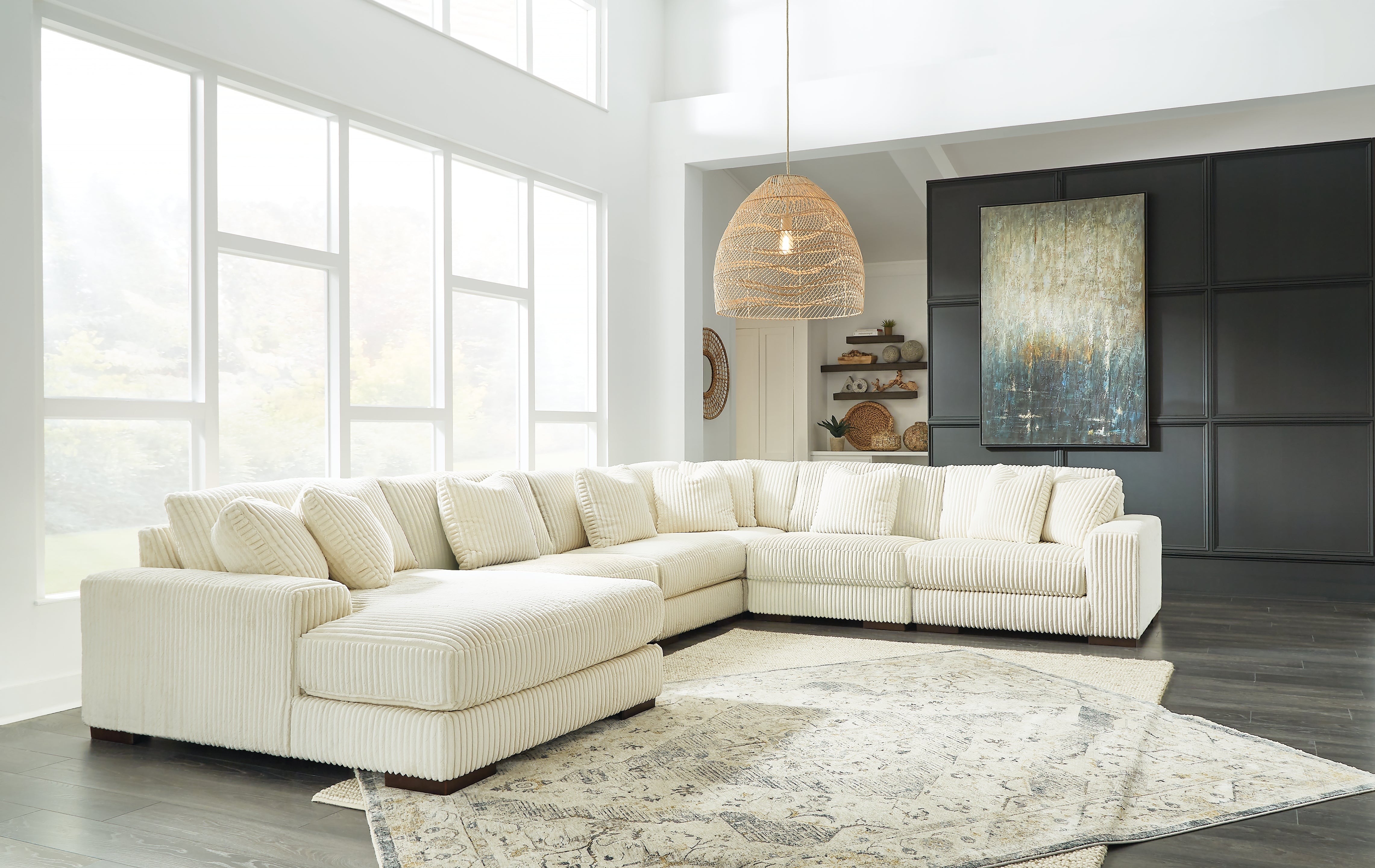 A2Z Furniture - Ashley Furniture - Lindyn Sectional - RAF 6-Piece Sectional with Chaise / Ivory - 21104S11