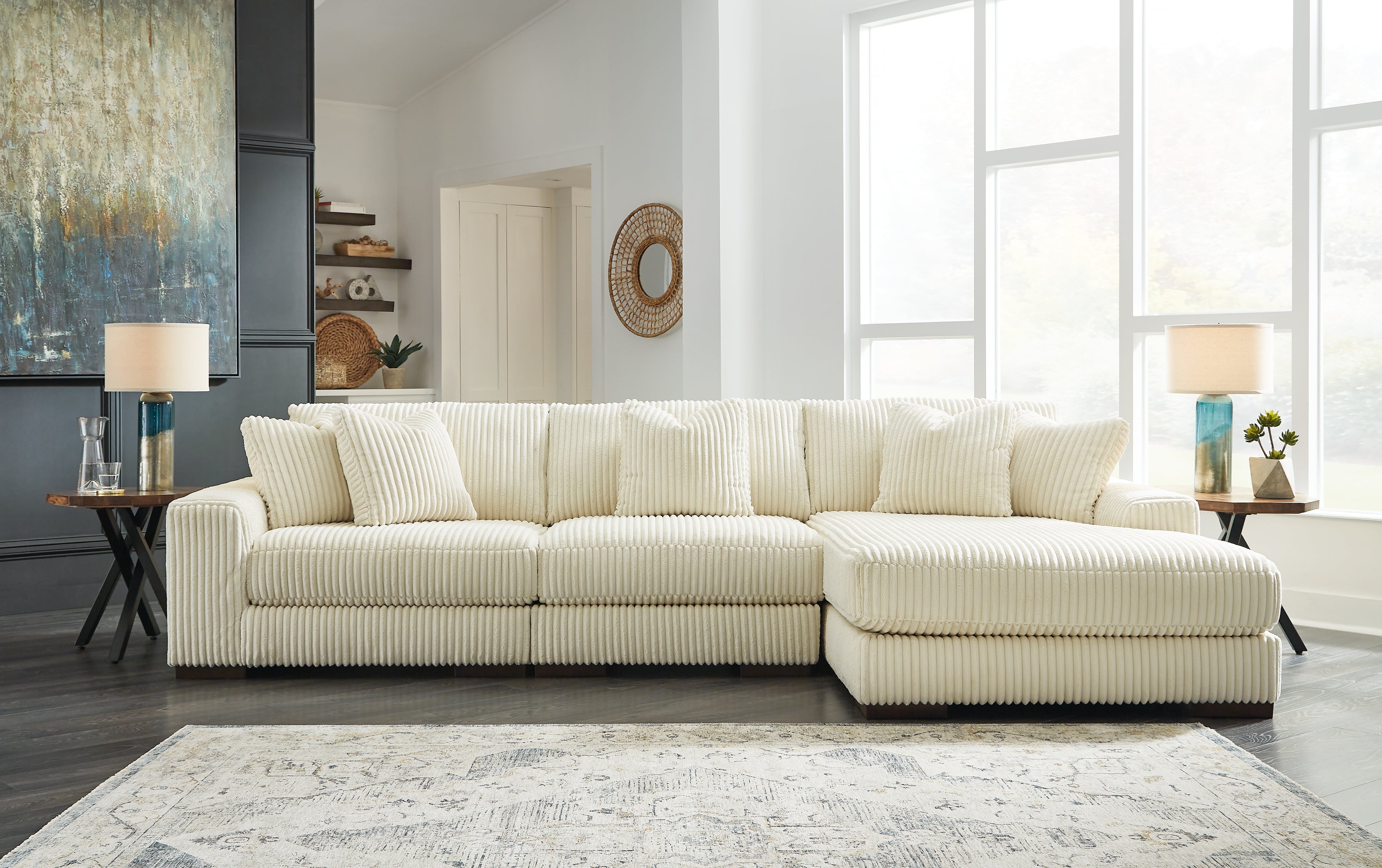 A2Z Furniture - Ashley Furniture - Lindyn Sectional - RAF 3-Piece Sectional with Chaise / Ivory - 21104S12