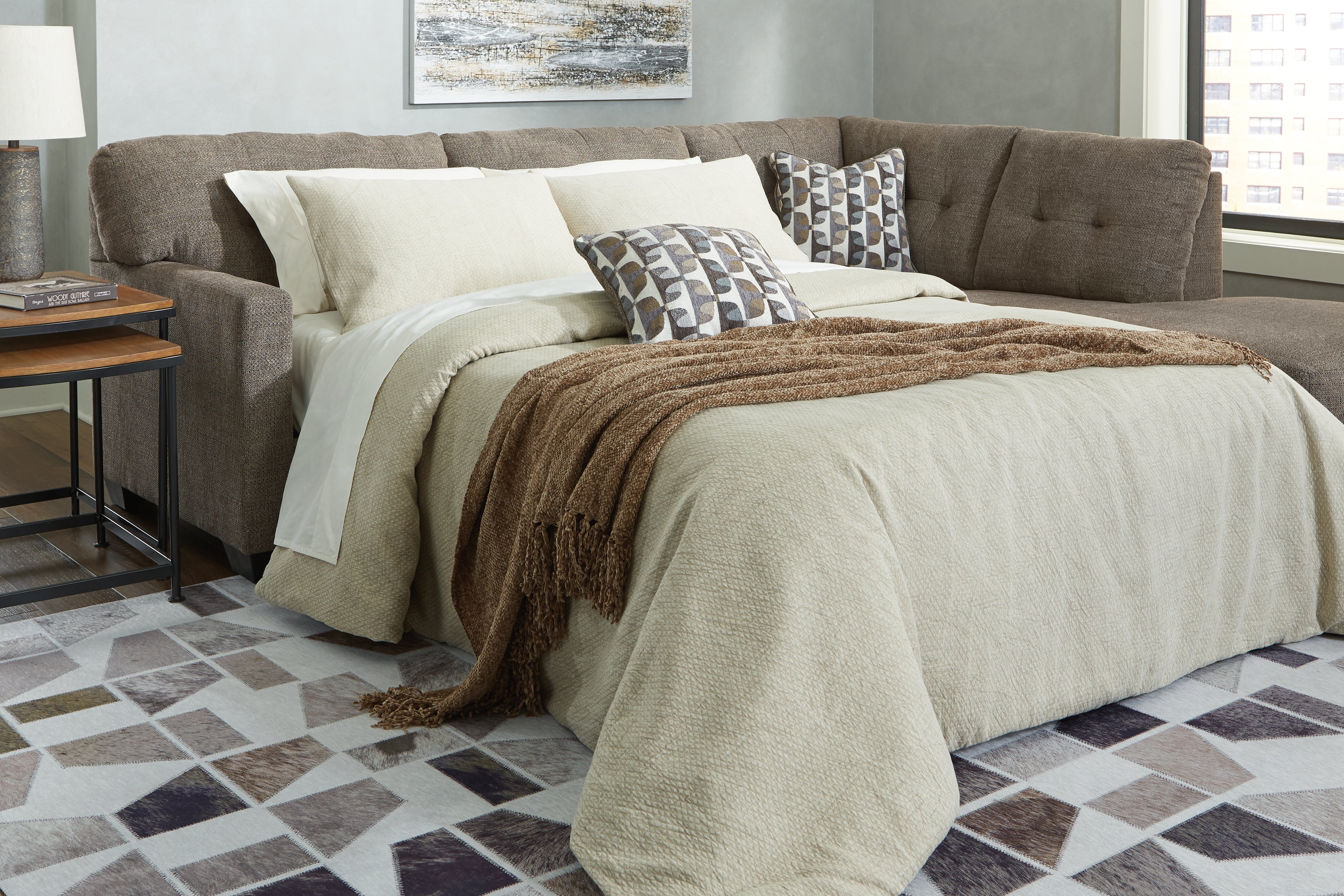 A2Z Furniture - Ashley Furniture - Mahoney Sectional - 2-Piece Sleeper Sectional with Chaise / Chocolate - 31005S4