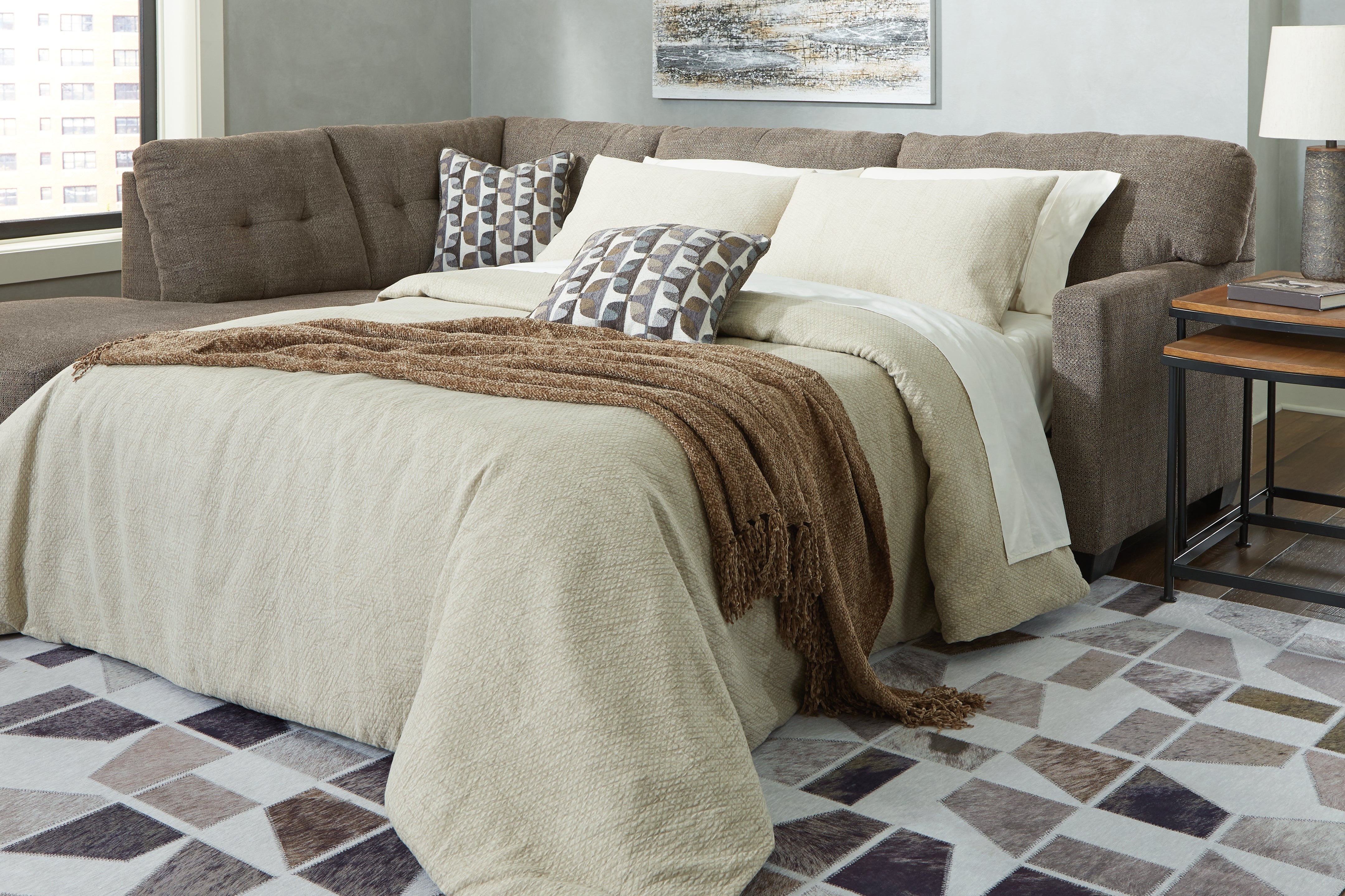 A2Z Furniture - Ashley Furniture - Mahoney Sectional - RAF 2-Piece Sleeper Sectional with Chaise / Chocolate - 31005S3