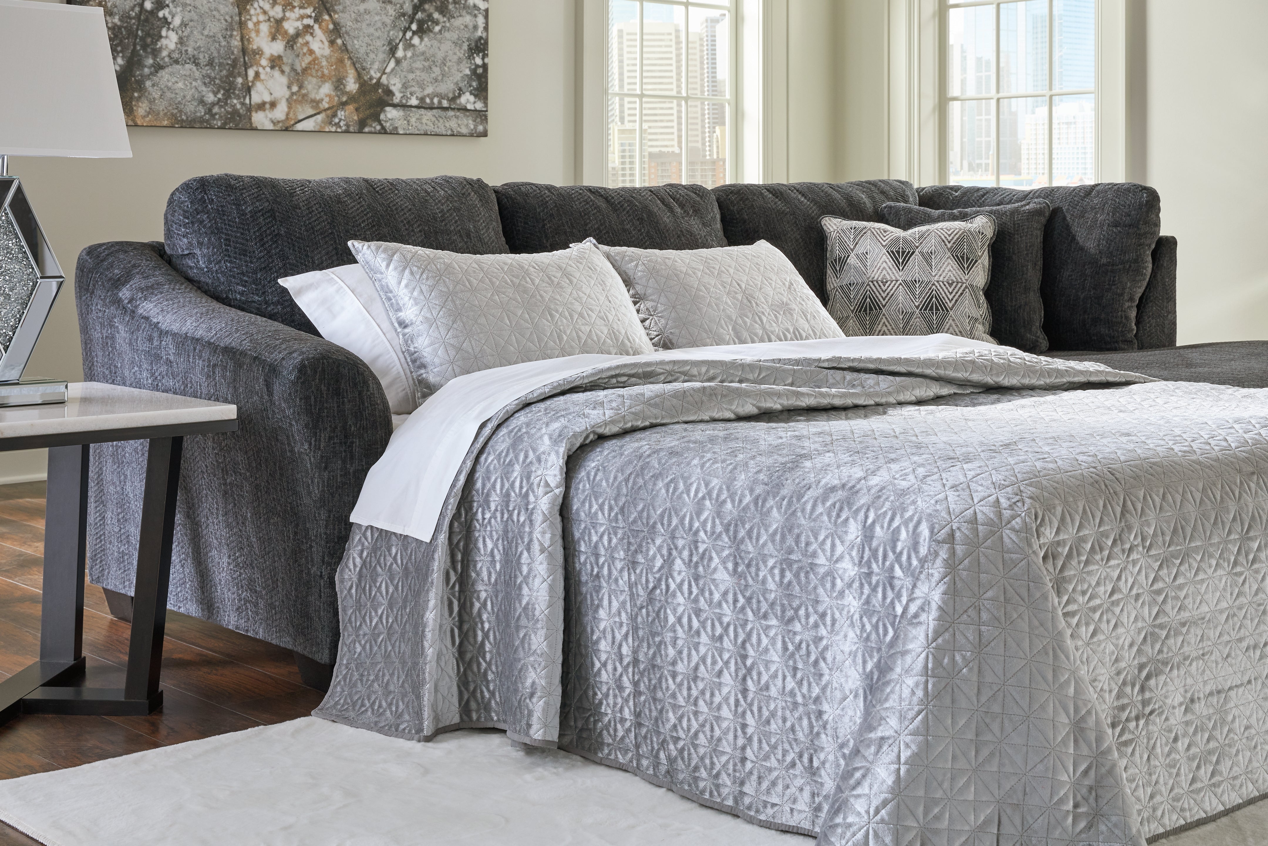A2Z Furniture - Ashley Furniture - Biddeford Sectional - 2-Piece Sleeper Sectional with Chaise / Shadow - 35504S4