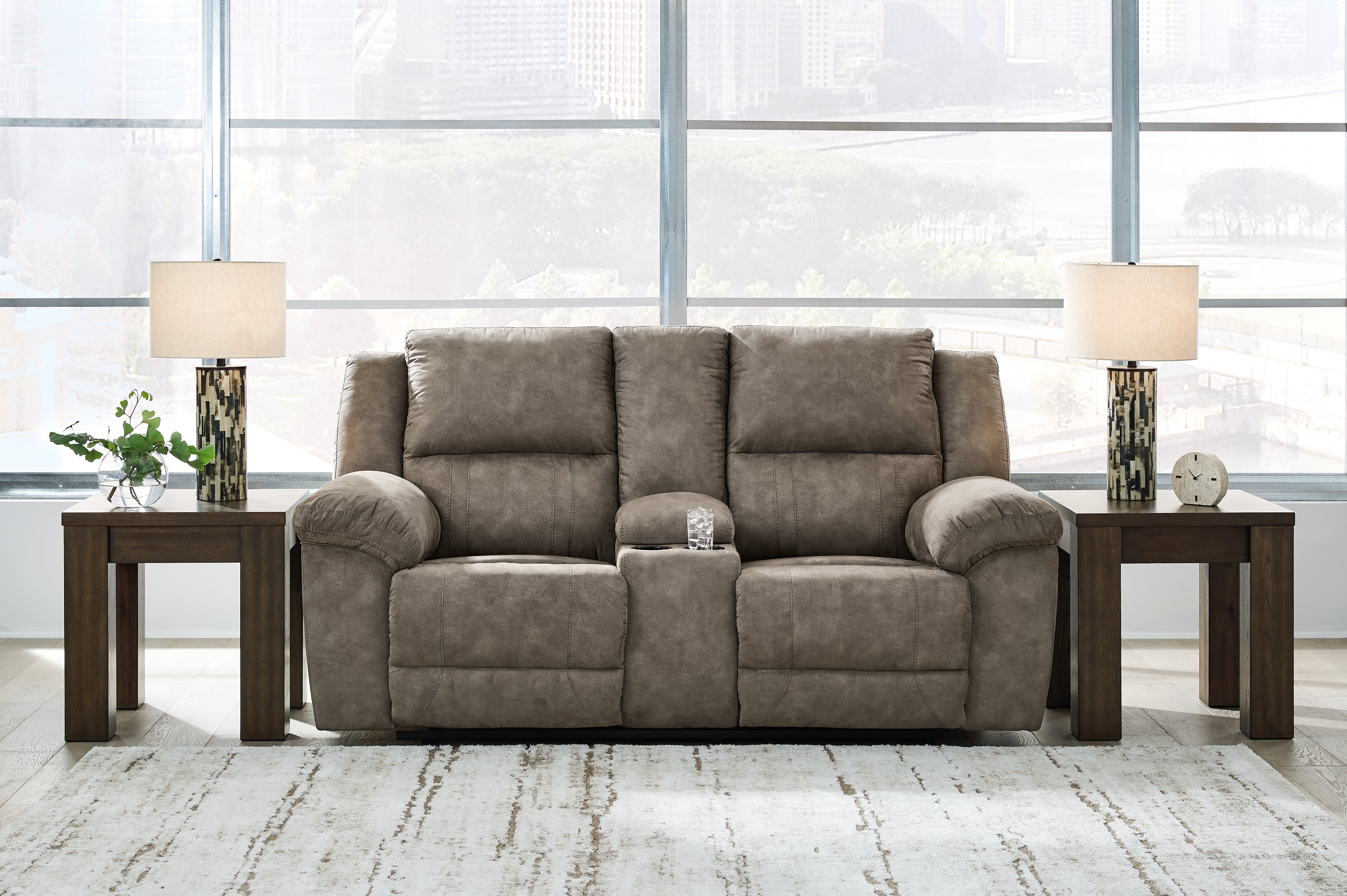 A2Z Furniture - Ashley Furniture - Laresview Living Room - DBL Rec Loveseat w/Console / Fossil - 3720394