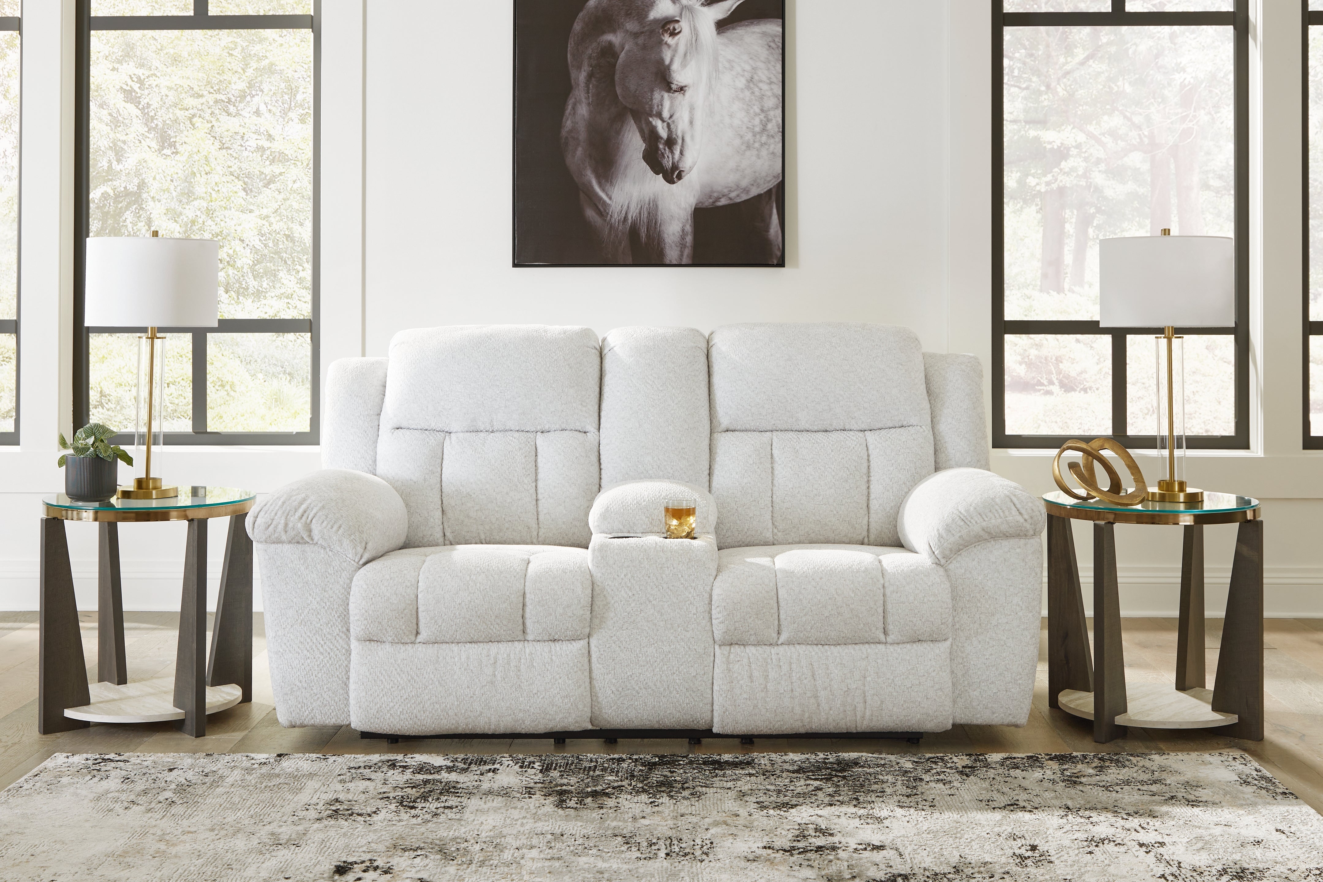 A2Z Furniture - Ashley Furniture - Frohn Living Room - DBL Rec Loveseat w/Console / Snow - 3740594