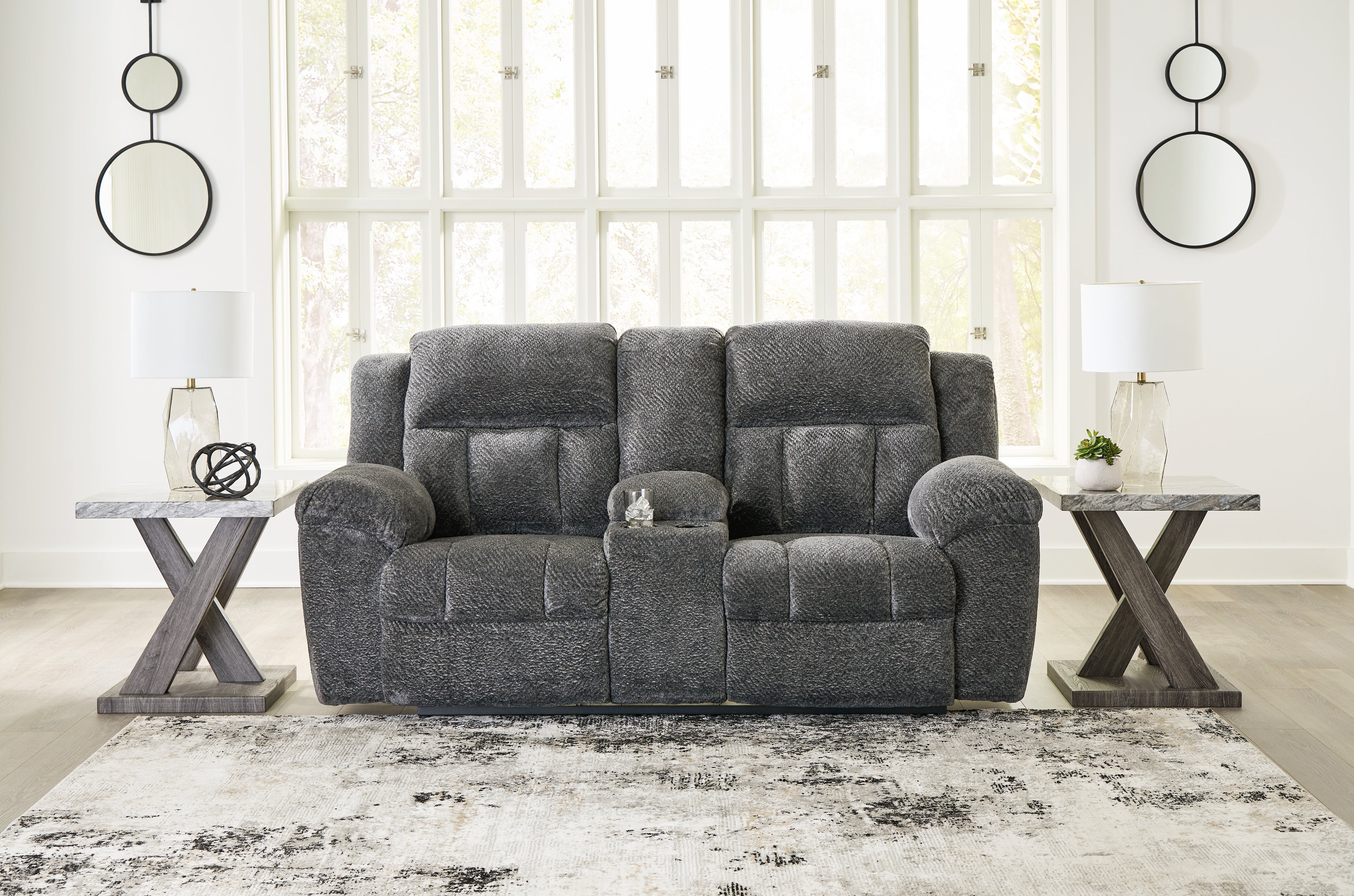 A2Z Furniture - Ashley Furniture - Frohn Living Room - DBL Rec Loveseat w/Console / Graphite - 3740694