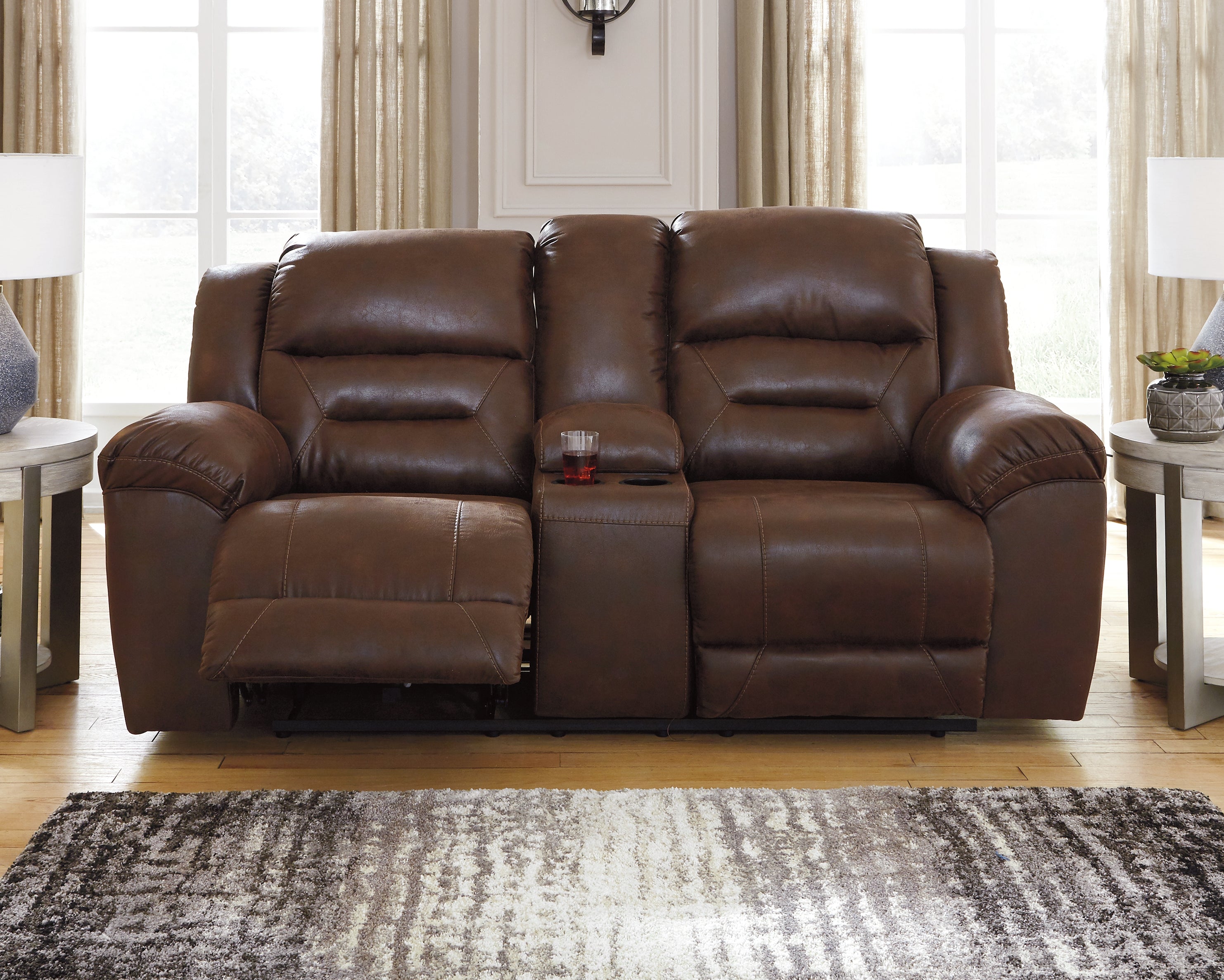 A2Z Furniture - Ashley Furniture - Stoneland Living Room - DBL Rec Loveseat w/Console / Chocolate - 3990494