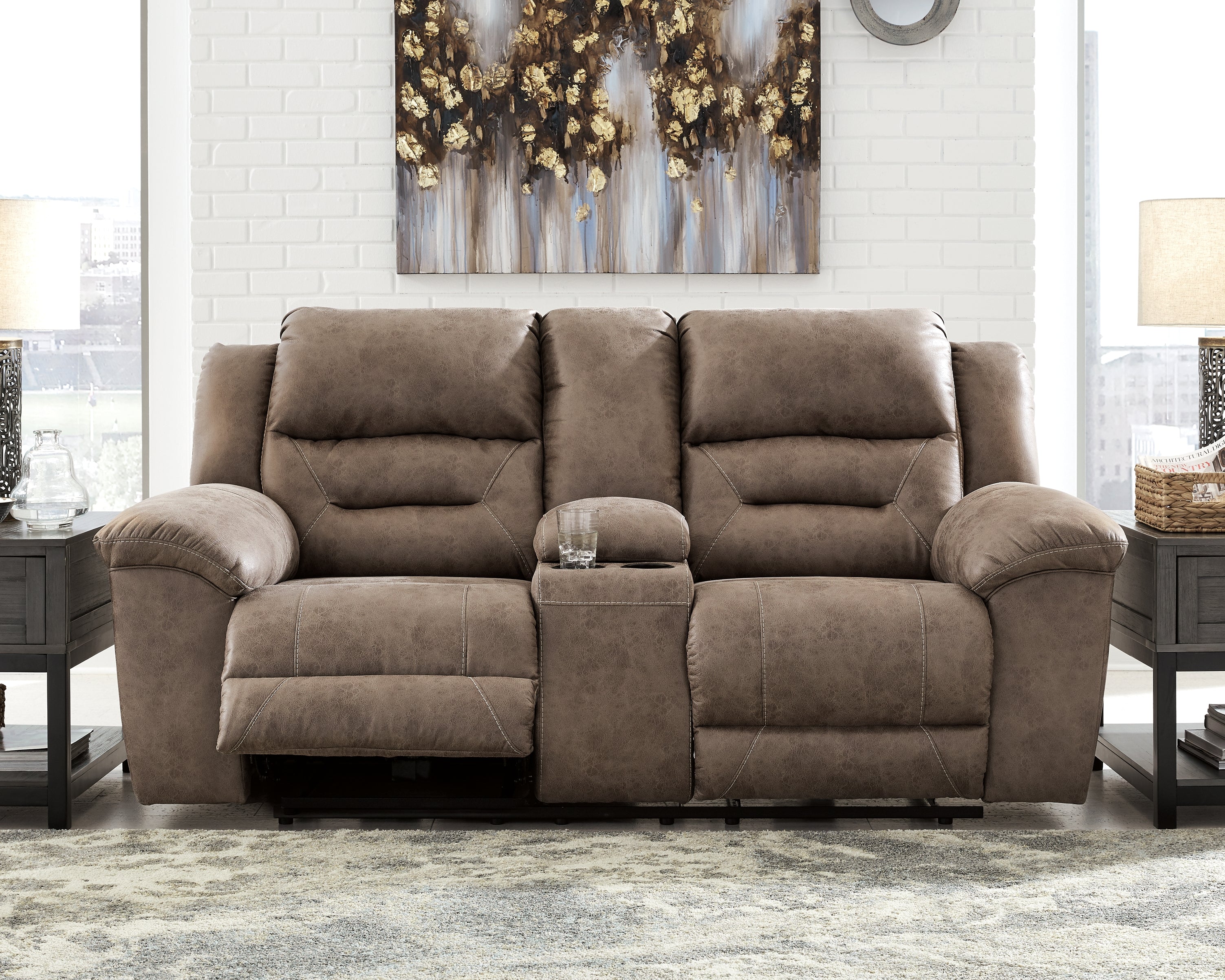 A2Z Furniture - Ashley Furniture - Stoneland Living Room - DBL REC PWR Loveseat w/Console / Fossil - 3990596