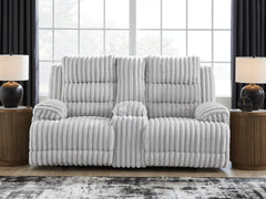 A2Z Furniture - Ashley Furniture - Rhines Falls Living Room - DBL REC PWR Loveseat w/Console / Alloy - PC4280496
