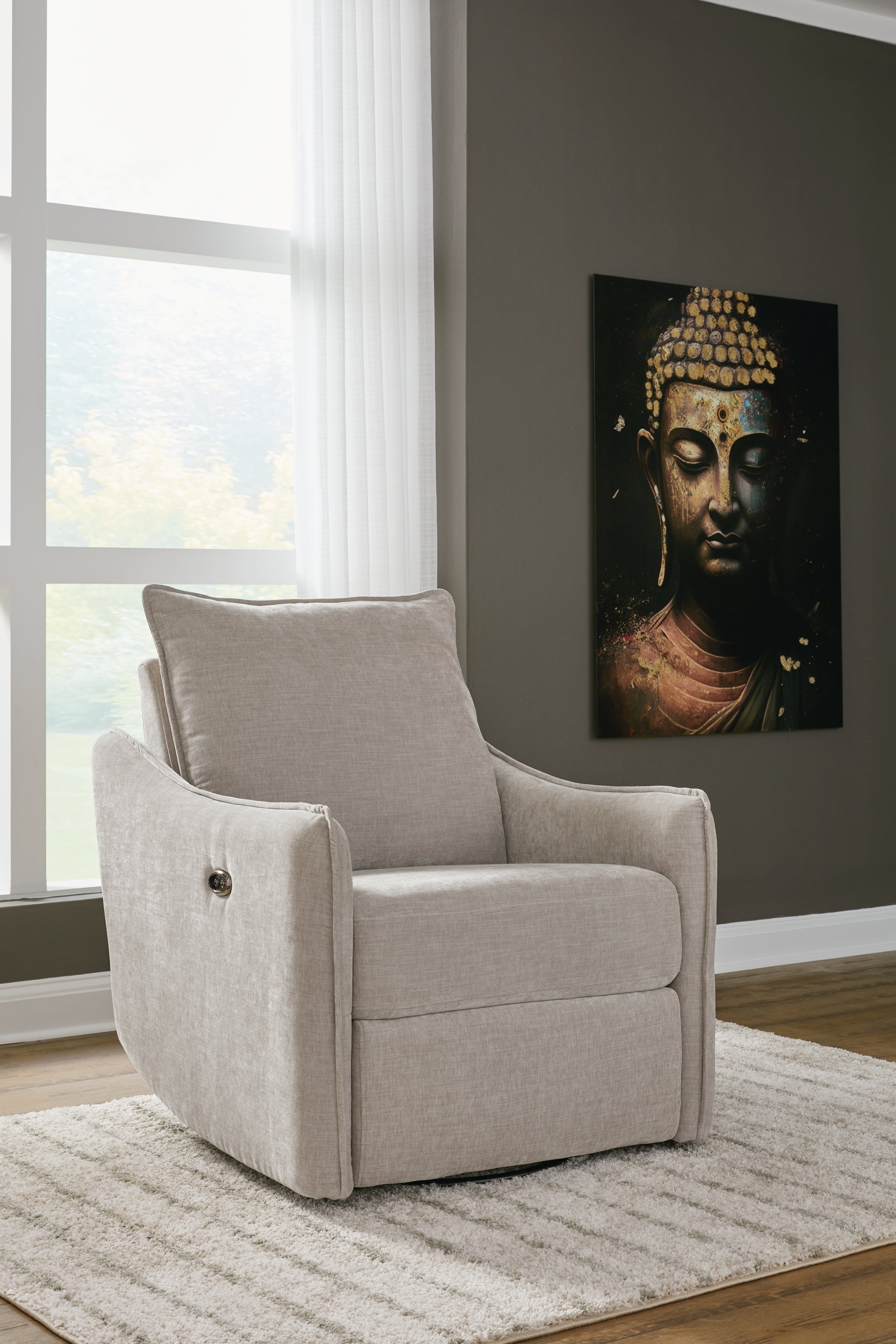 A2Z Furniture - Ashley Furniture - McBurg Living Room - Swivel Power Recliner / Taupe - 4480228