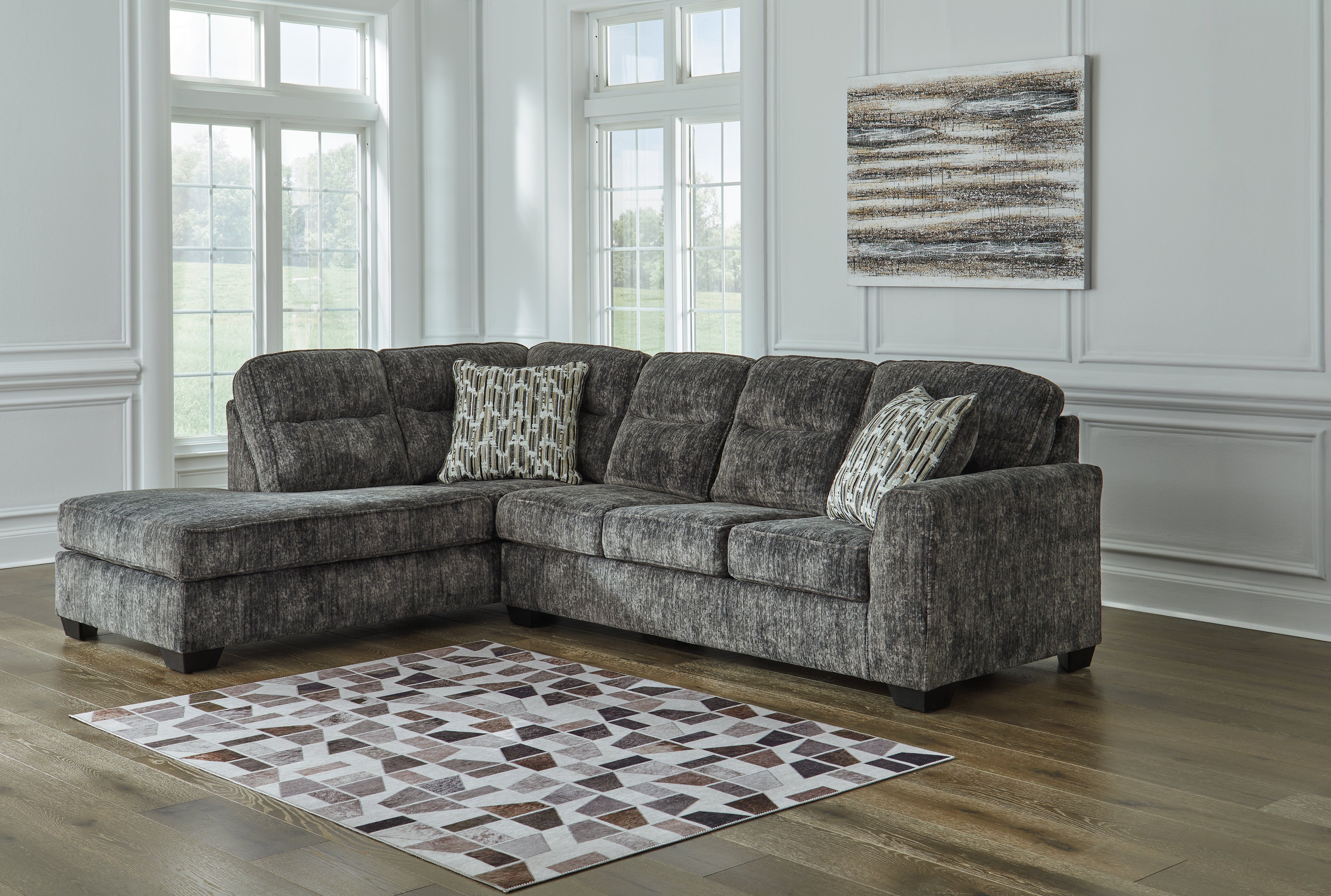 A2Z Furniture - Ashley Furniture - Lonoke Sectional - RAF 2-Piece Sectional with Chaise / Gunmetal - 50504S1