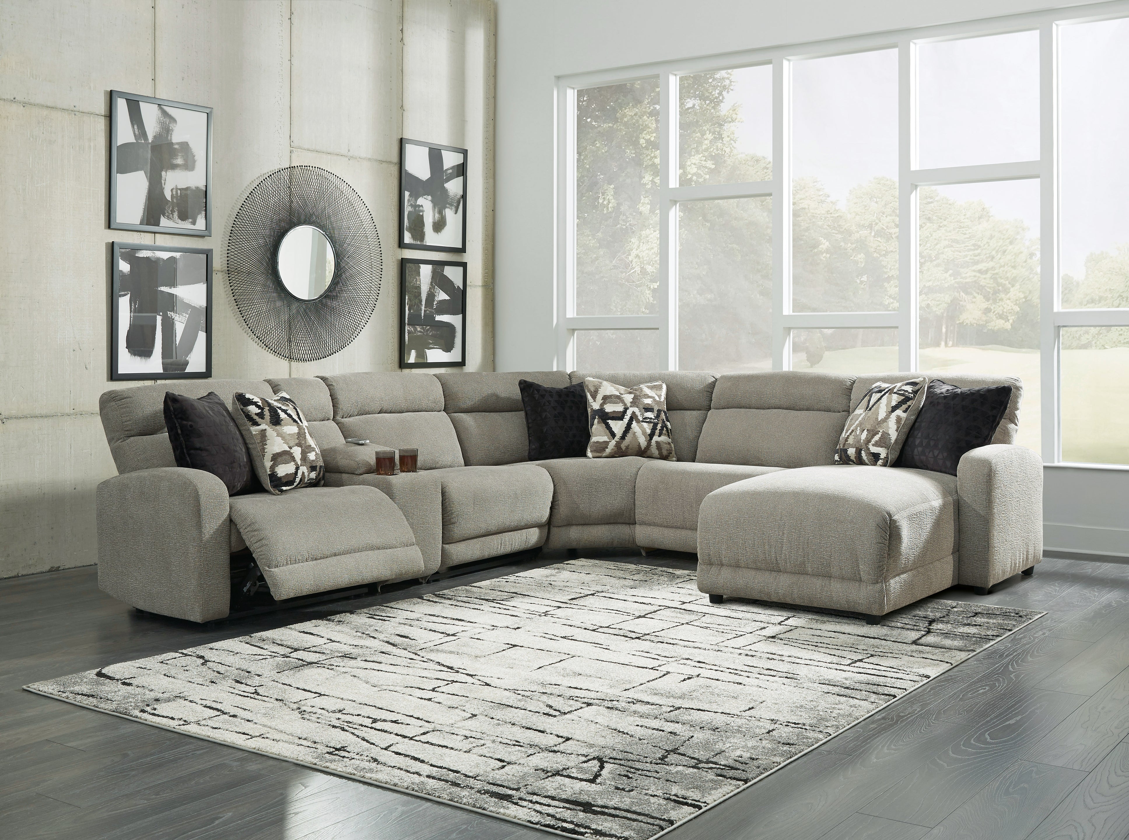 A2Z Furniture - Ashley Furniture - Colleyville Sectional - 6-Piece Power Reclining Sectional with Chaise / Stone - 54405S12