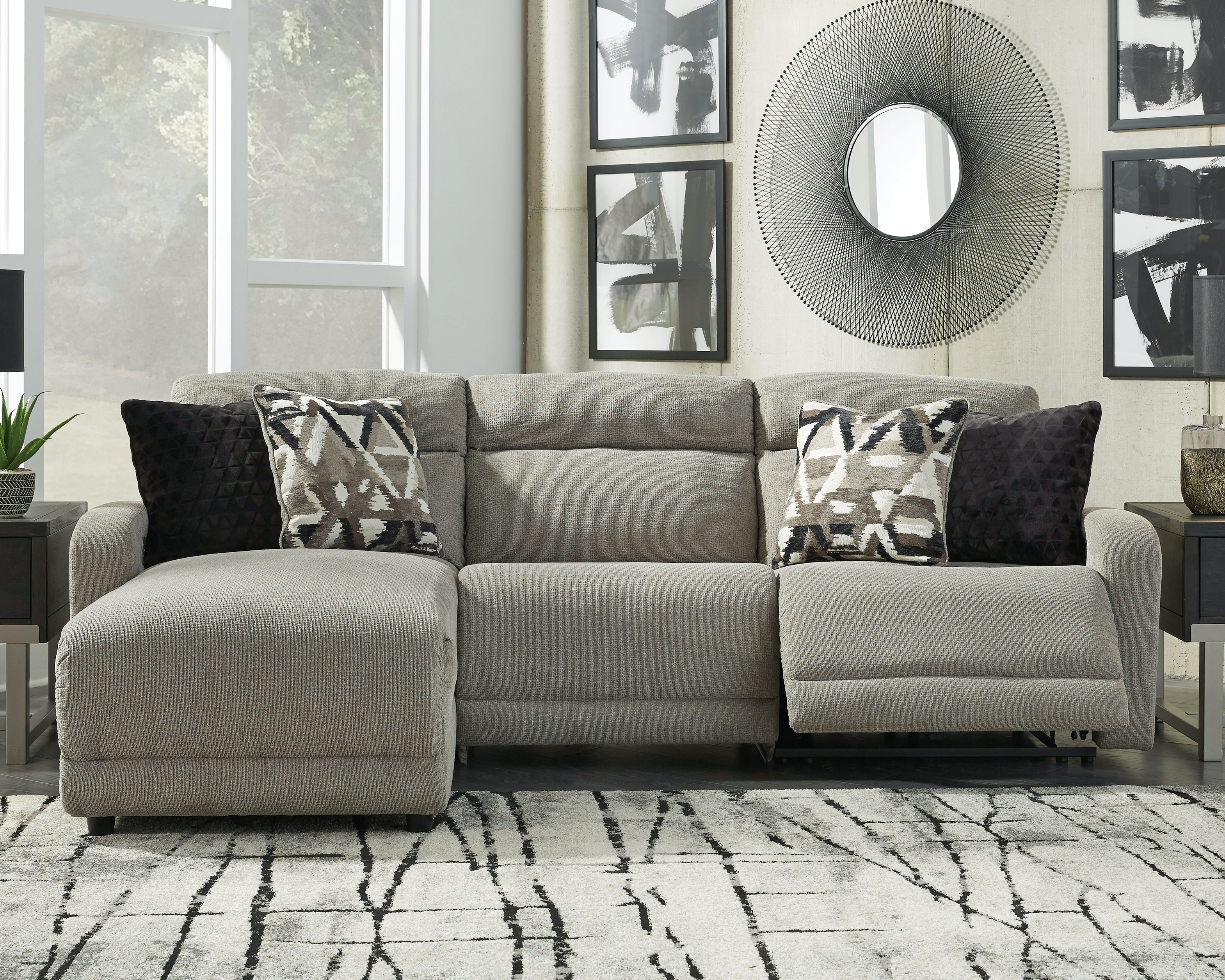 A2Z Furniture - Ashley Furniture - Colleyville Sectional - 3-Piece Power Reclining Sectional with Chaise / Stone - 54405S4