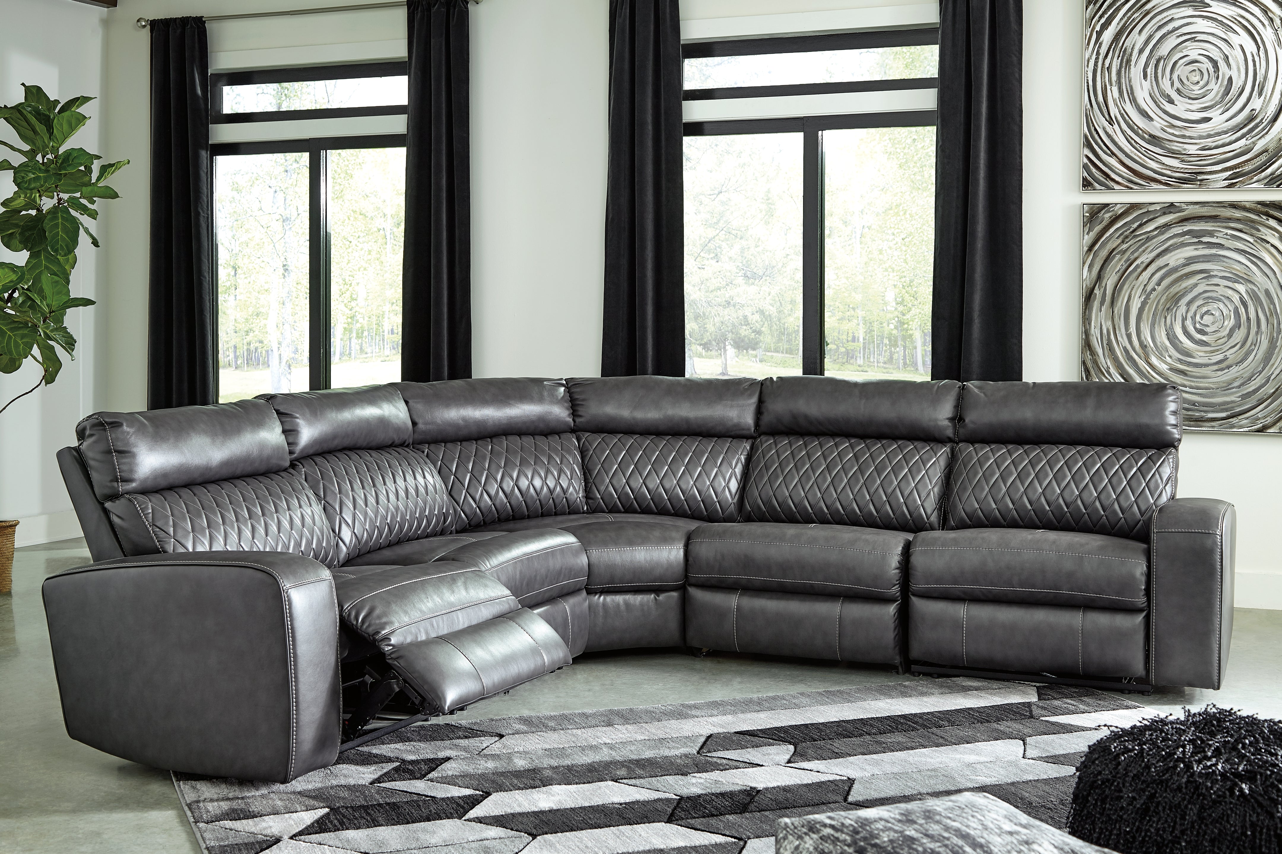 A2Z Furniture - Ashley Furniture - Samperstone Sectional - 5-Piece Power Reclining Sectional / Gray - 55203S1