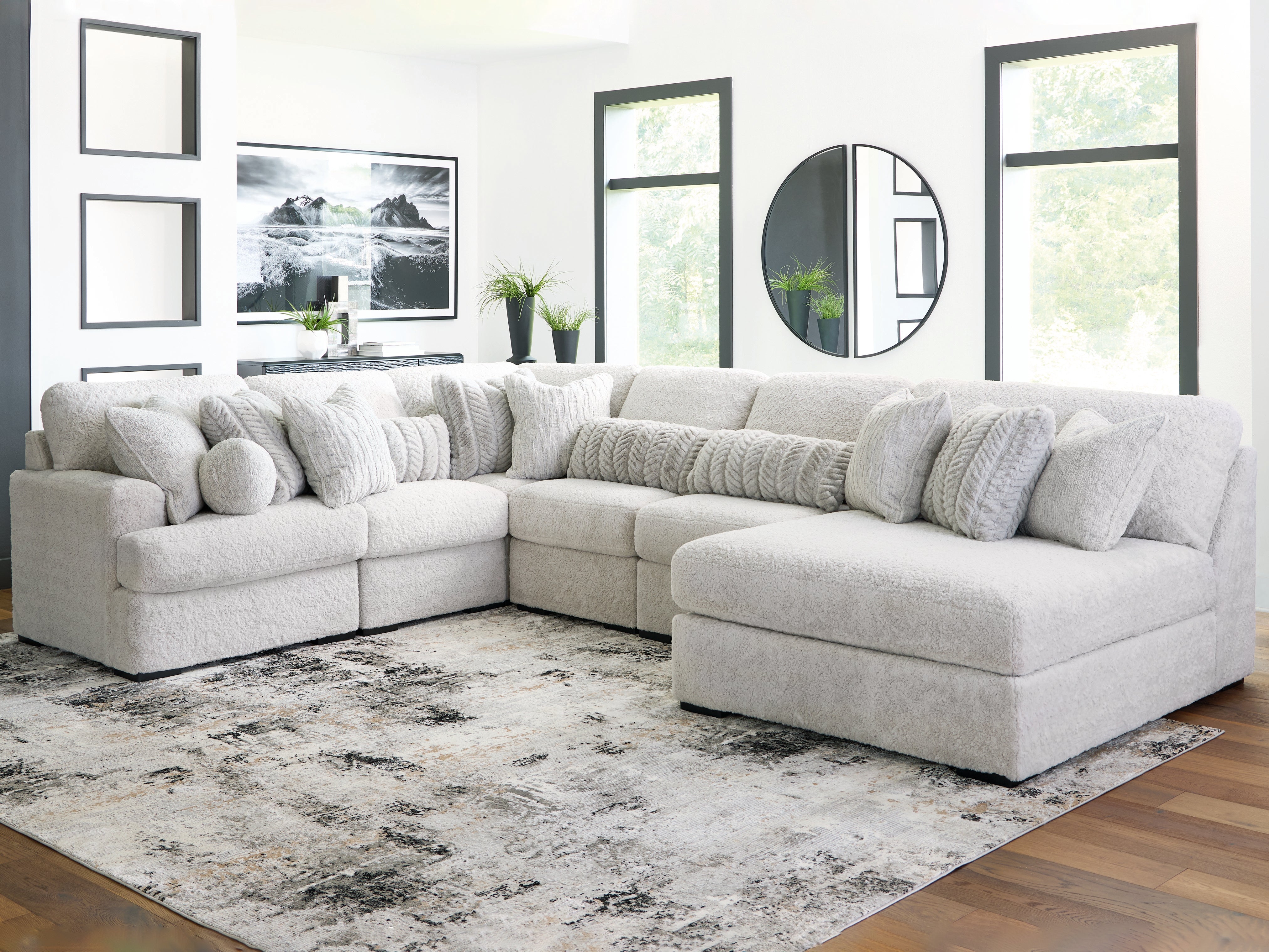 A2Z Furniture - Ashley Furniture - Cuddle Plush Sectional - RAF 6-Piece Sectional with Chaise / Arctic - PC59106S3