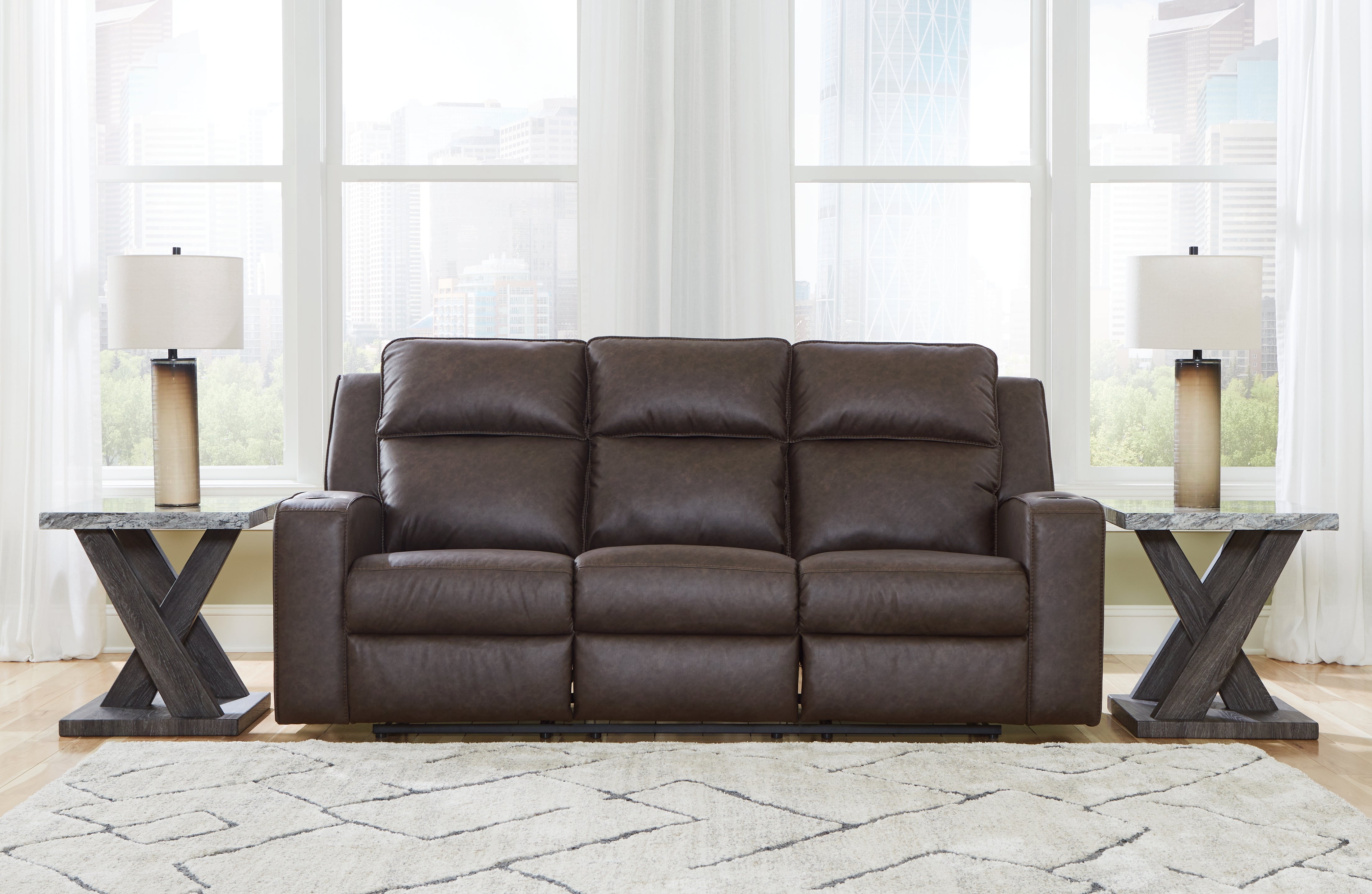A2Z Furniture - Ashley Furniture - Lavenhorne Living Room - REC Sofa w/Drop Down Table / Umber - 6330689