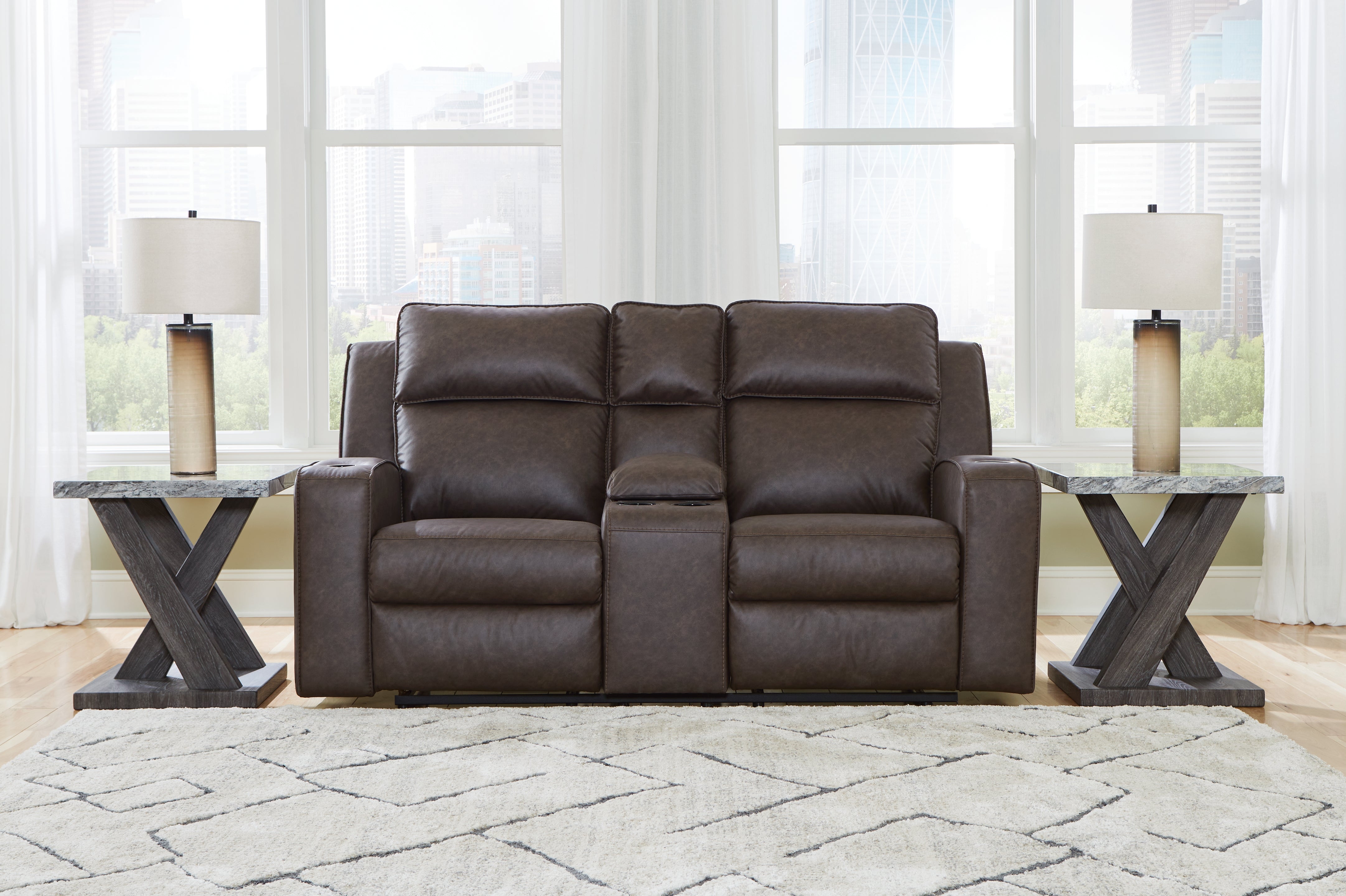 A2Z Furniture - Ashley Furniture - Lavenhorne Living Room - DBL Rec Loveseat w/Console / Umber - 6330694