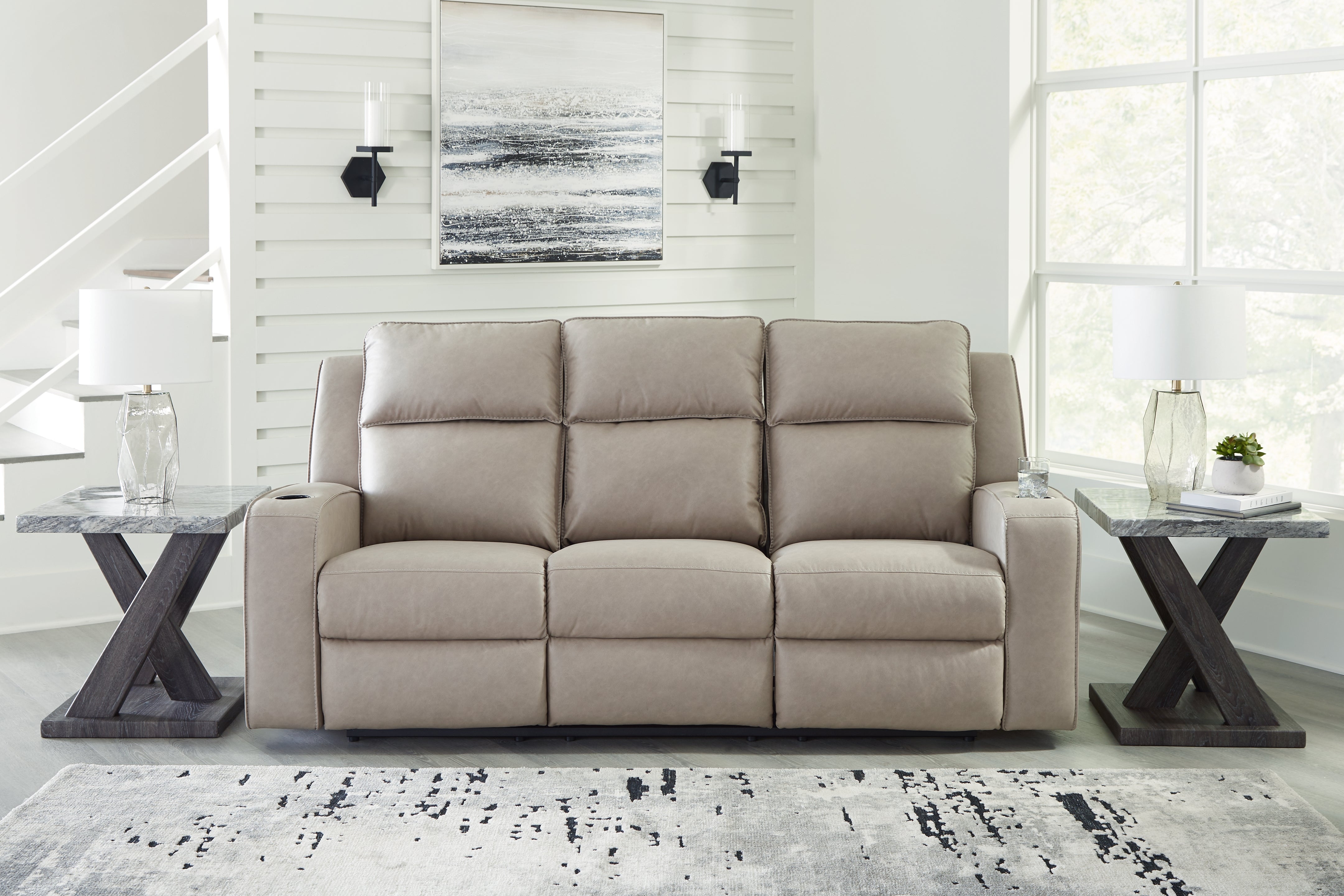 A2Z Furniture - Ashley Furniture - Lavenhorne Living Room - REC Sofa w/Drop Down Table / Pebble - 6330789