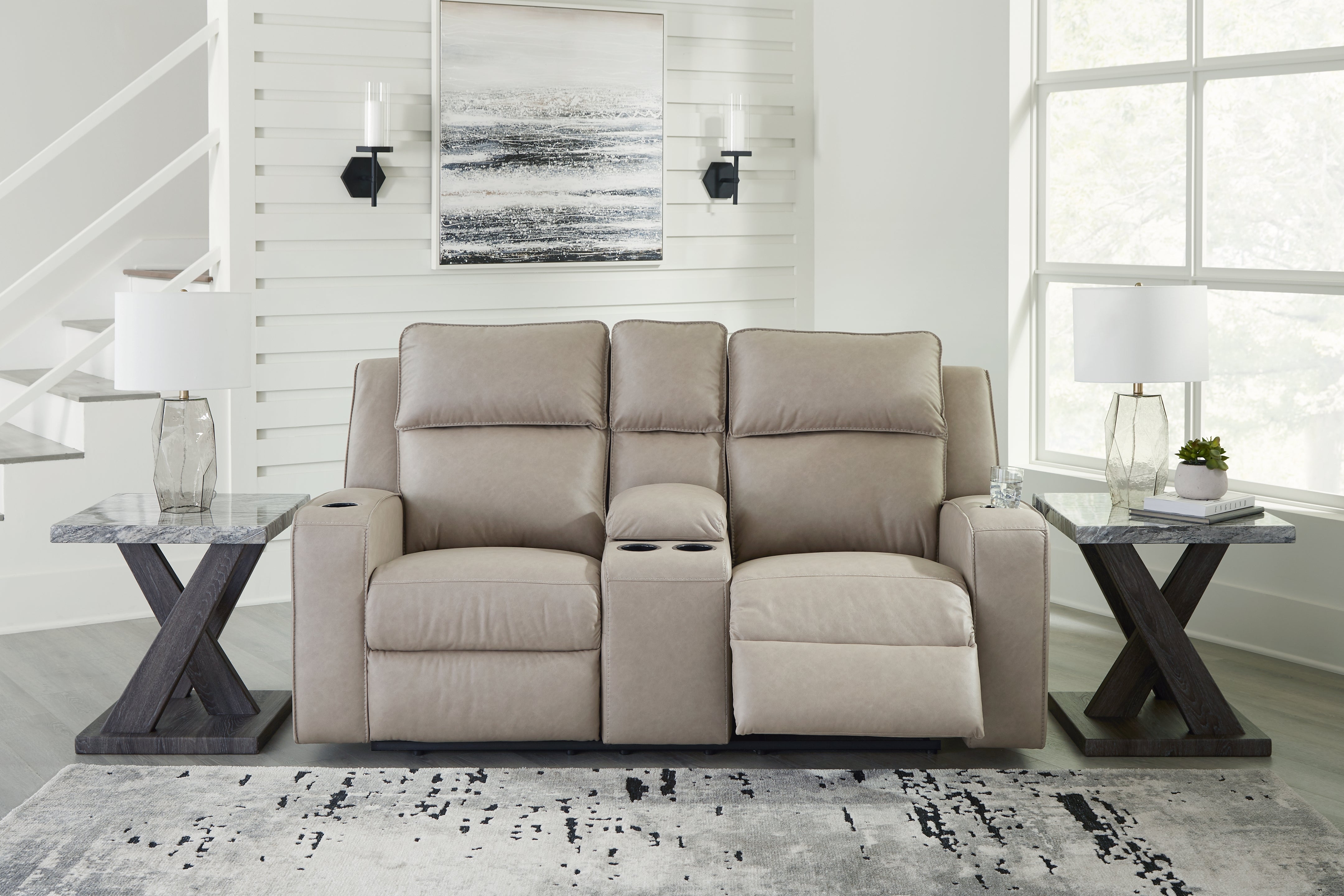 A2Z Furniture - Ashley Furniture - Lavenhorne Living Room - DBL Rec Loveseat w/Console / Pebble - 6330794
