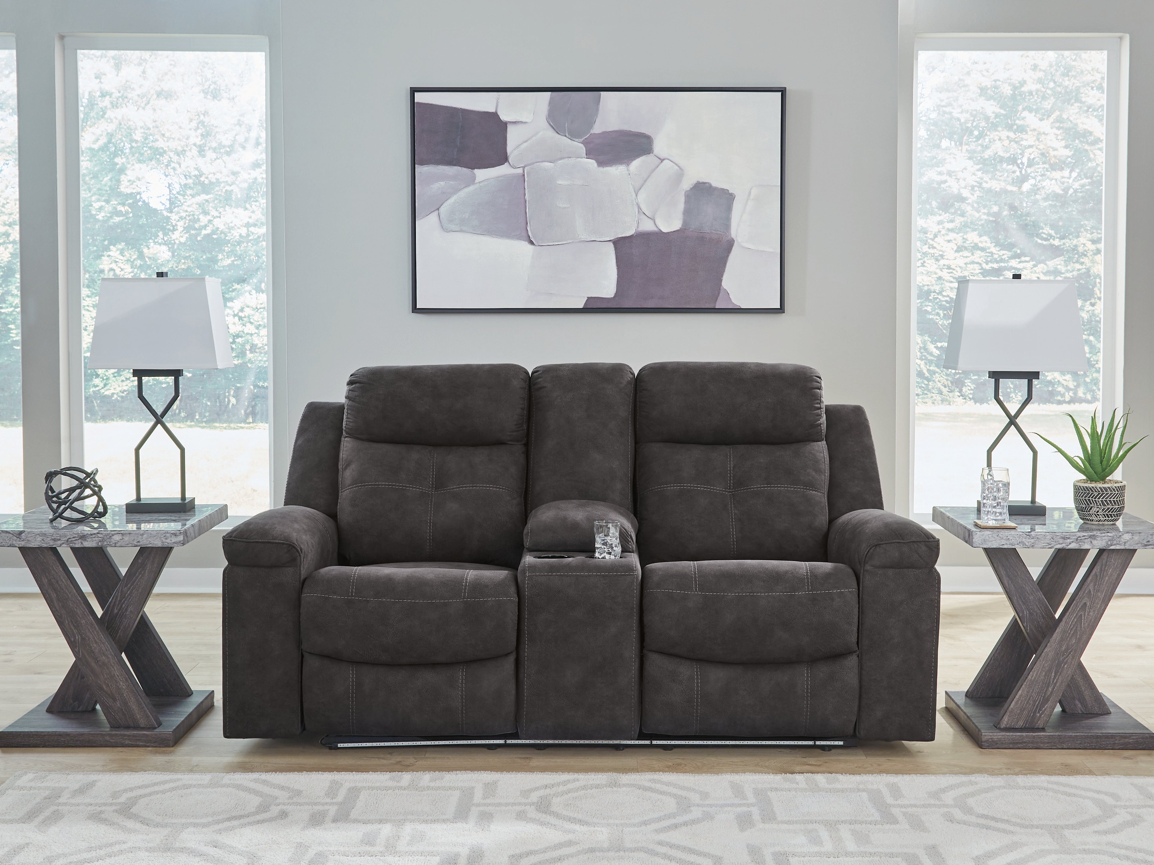 A2Z Furniture - Ashley Furniture - Brysonview Living Room - DBL Rec Loveseat w/Console / Charcoal - 6360594
