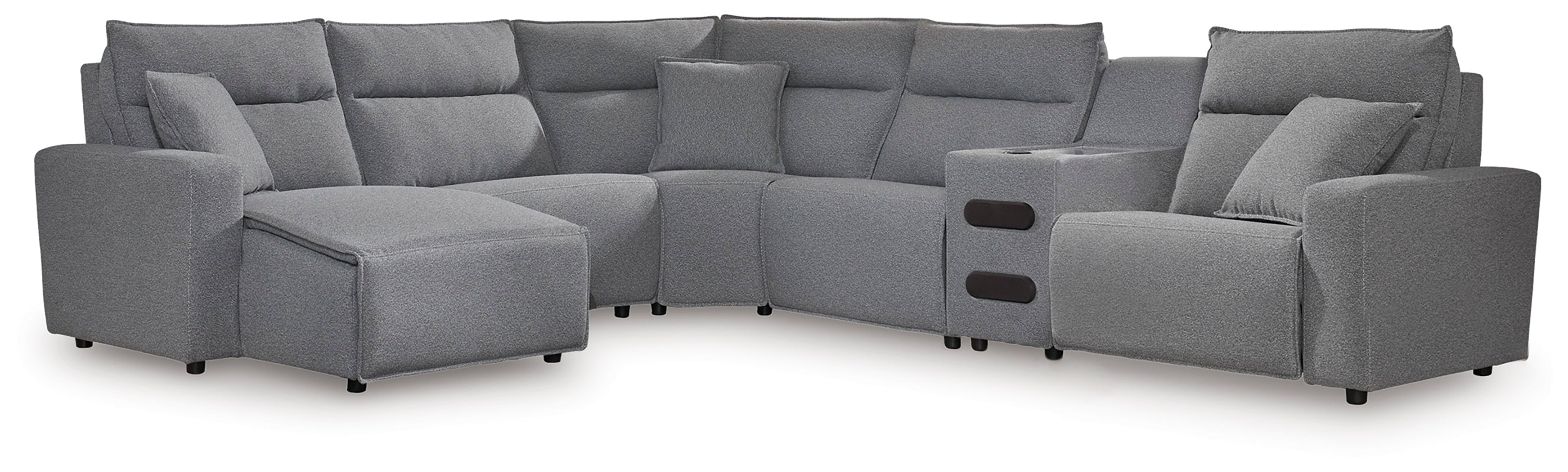 A2Z Furniture - Ashley Furniture - ModMax II Sectional - 6-Piece Reclining Sectional with Chaise and Audio Console / Salt and Pepper - 65906S29