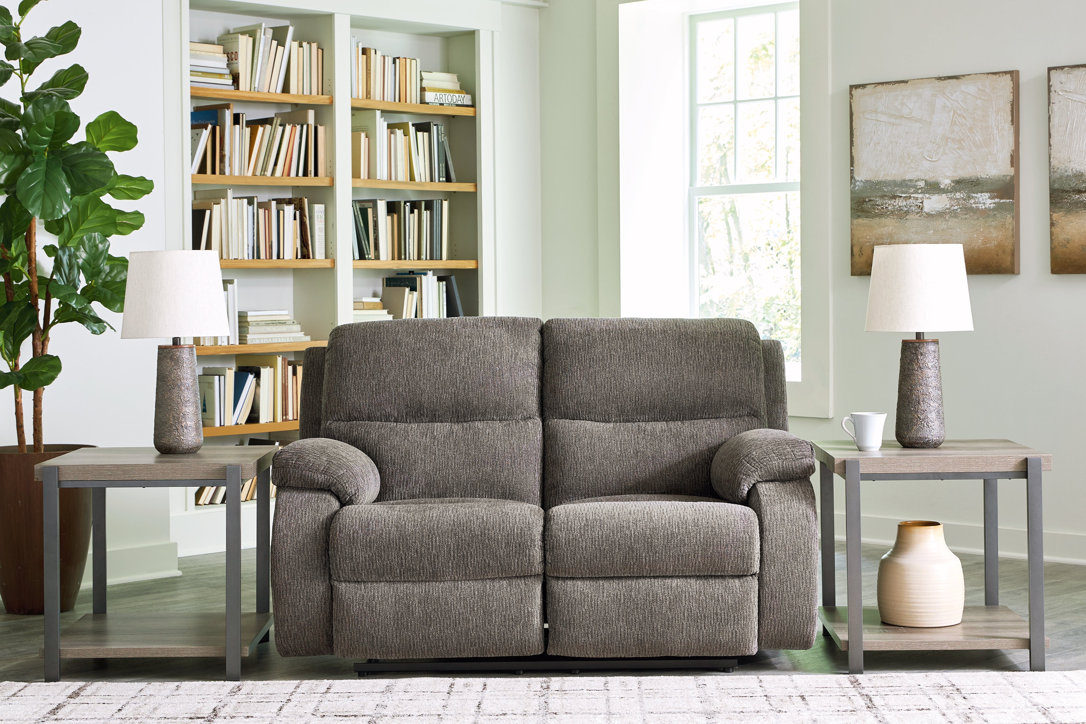A2Z Furniture - Ashley Furniture - Scranto Living Room - Reclining Loveseat / Brindle - 6650286