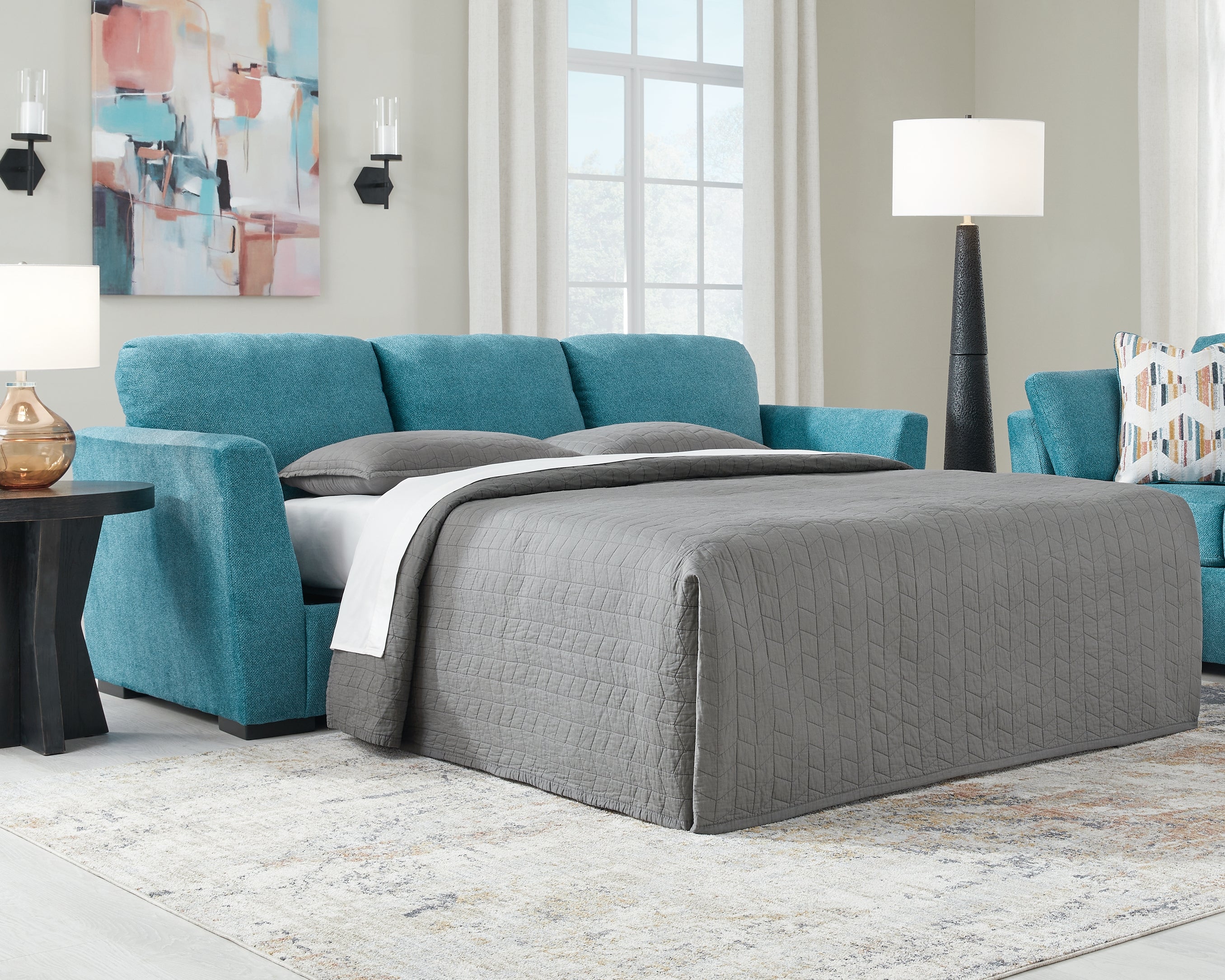 A2Z Furniture - Ashley Furniture - Keerwick Living Room - Queen Sofa Sleeper / Teal - 6750739