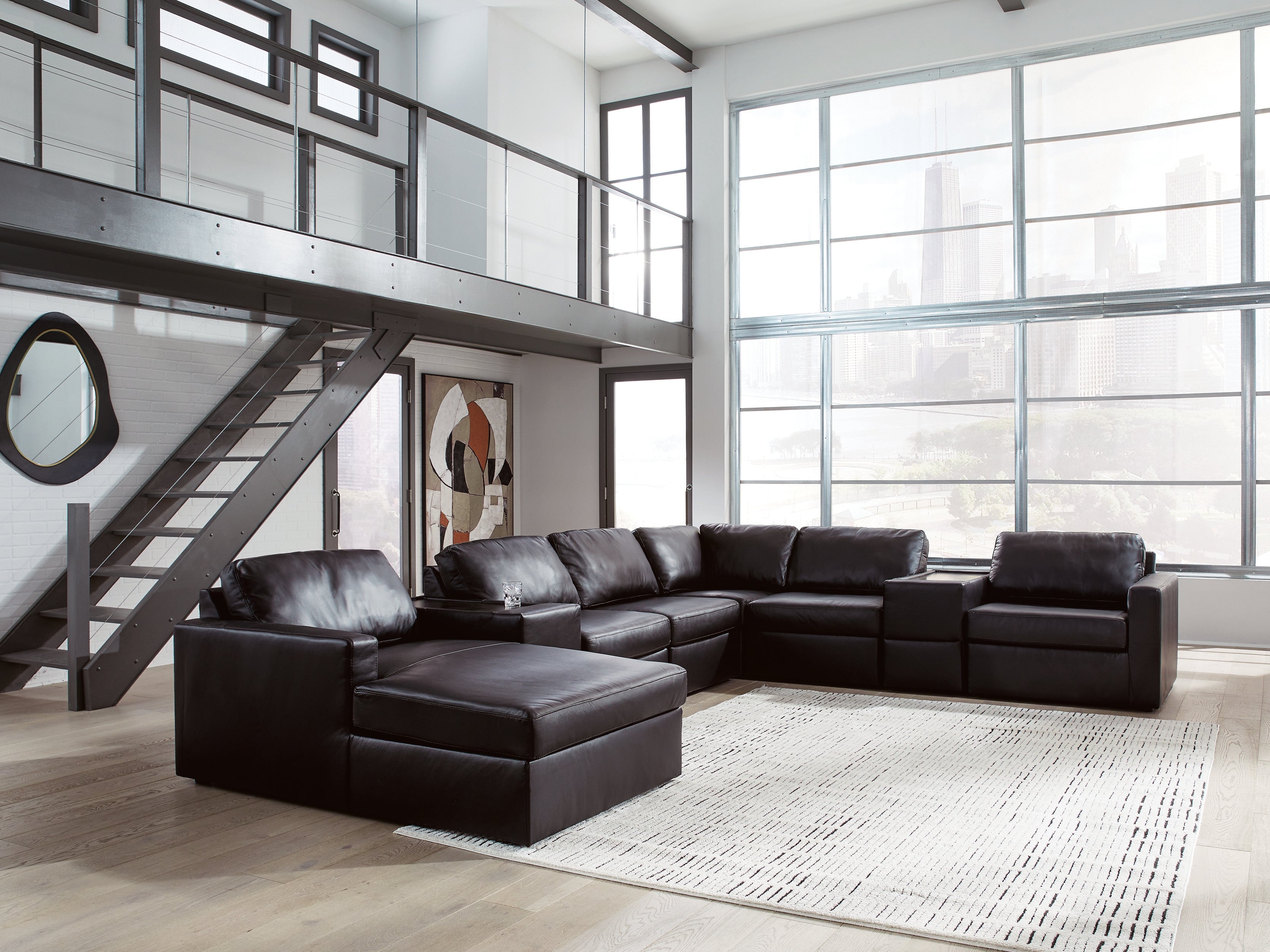 A2Z Furniture - Ashley Furniture - ModMax II Sectional - RAF 8-Piece Sectional with Chaise and Storage Consoles / Black - 74305S43