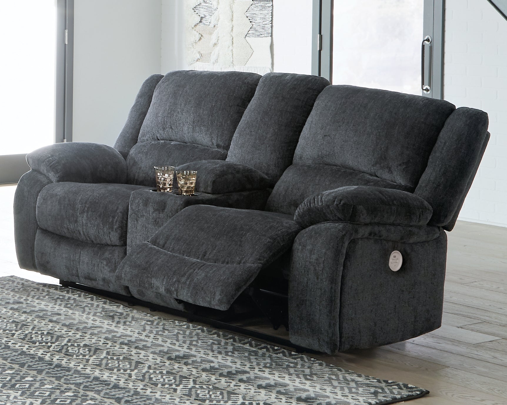 A2Z Furniture - Ashley Furniture - Draycoll Living Room - DBL REC PWR Loveseat w/Console / Slate - 7650496