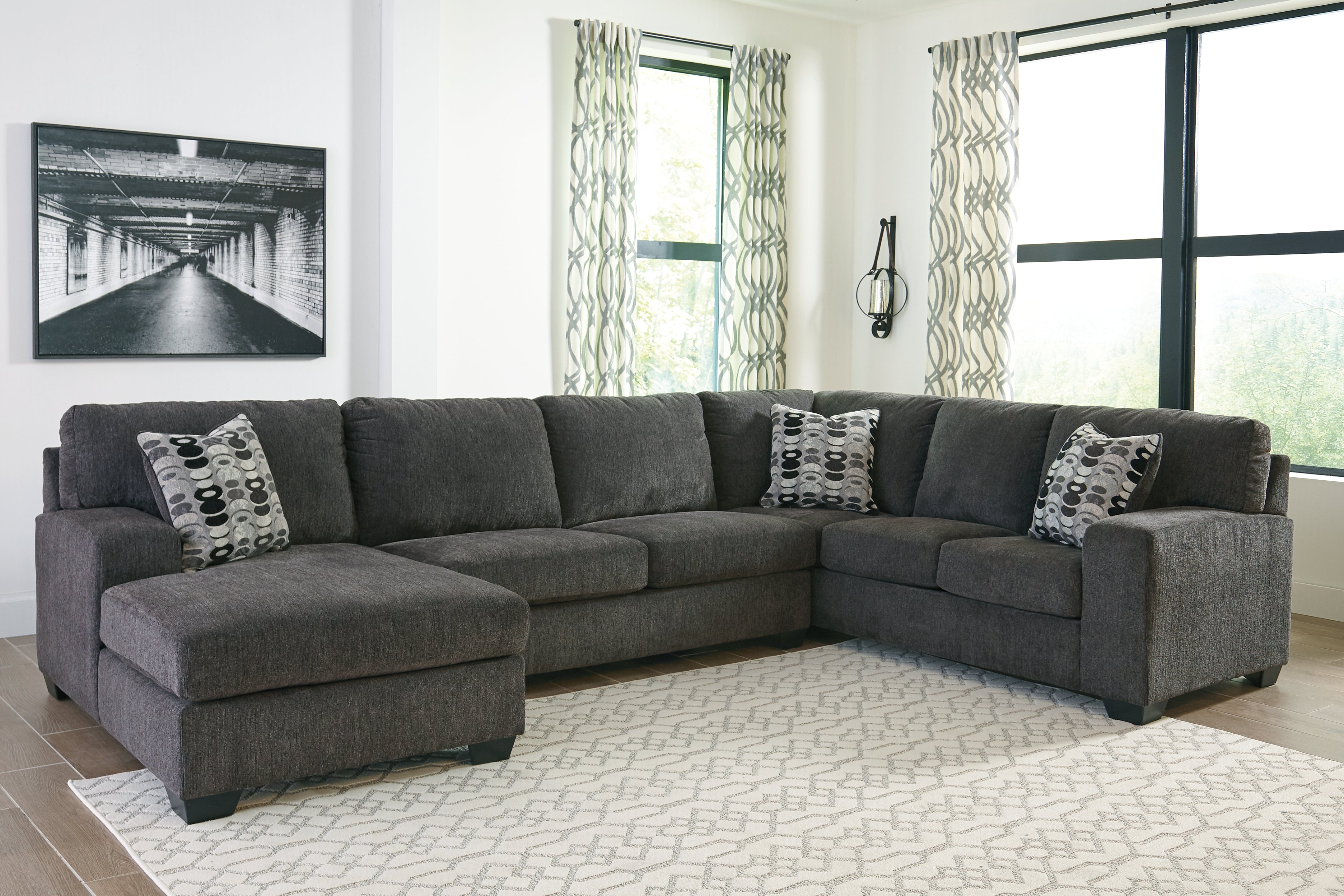 A2Z Furniture - Ashley Furniture - Ballinasloe Sectional - RAF 3-Piece Sectional with Chaise / Smoke - 80703S1