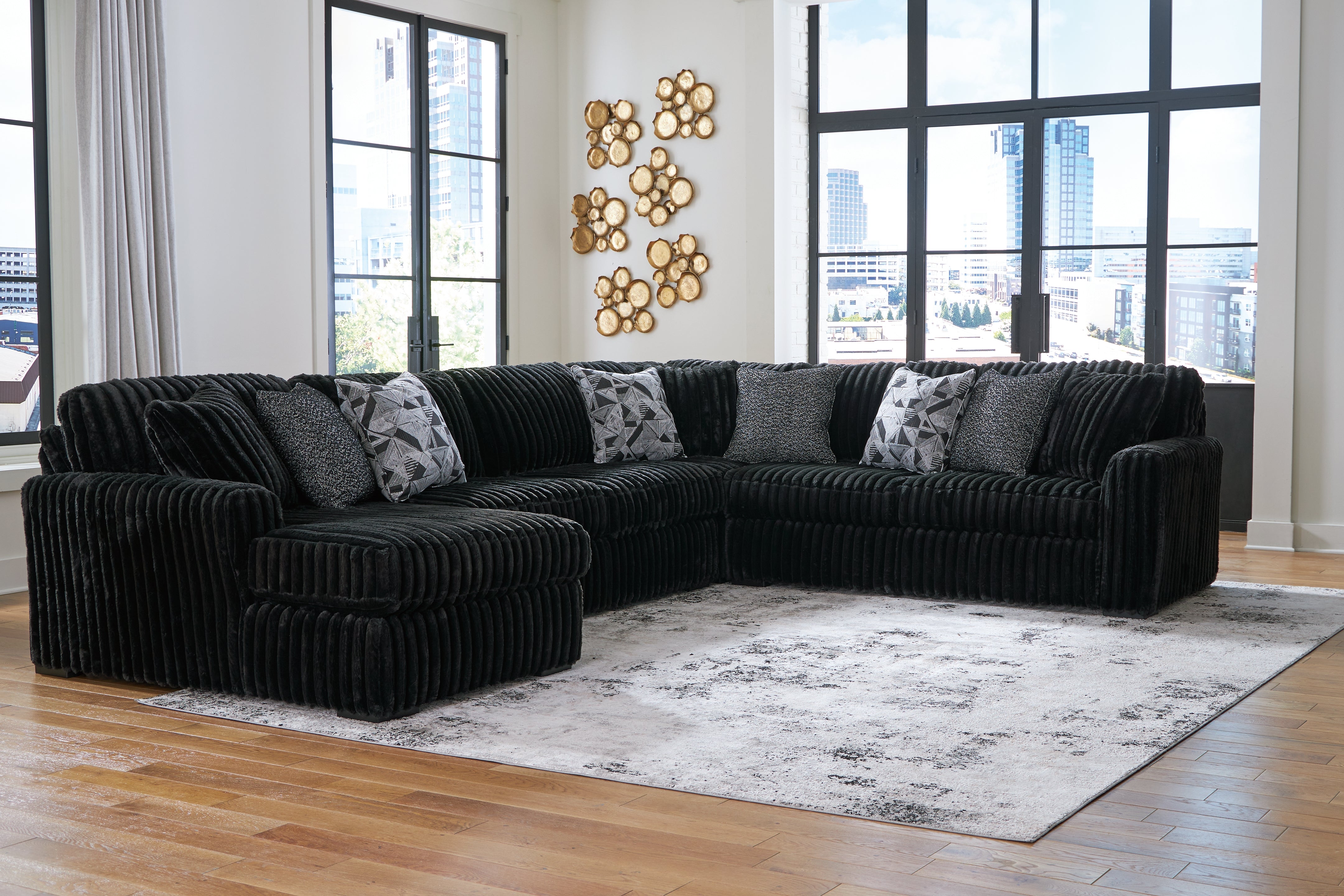 A2Z Furniture - Ashley Furniture - Midnight-Madness Sectional - RAF 4-Piece Sectional with Chaise / Onyx - 98103S4
