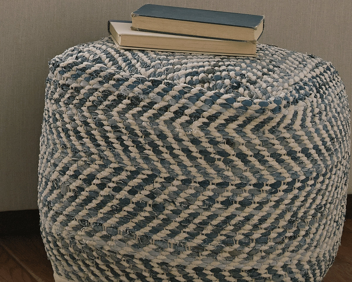 A2Z Furniture - Ashley Furniture - Chevron Pouf - Pouf / Blue - A1000445